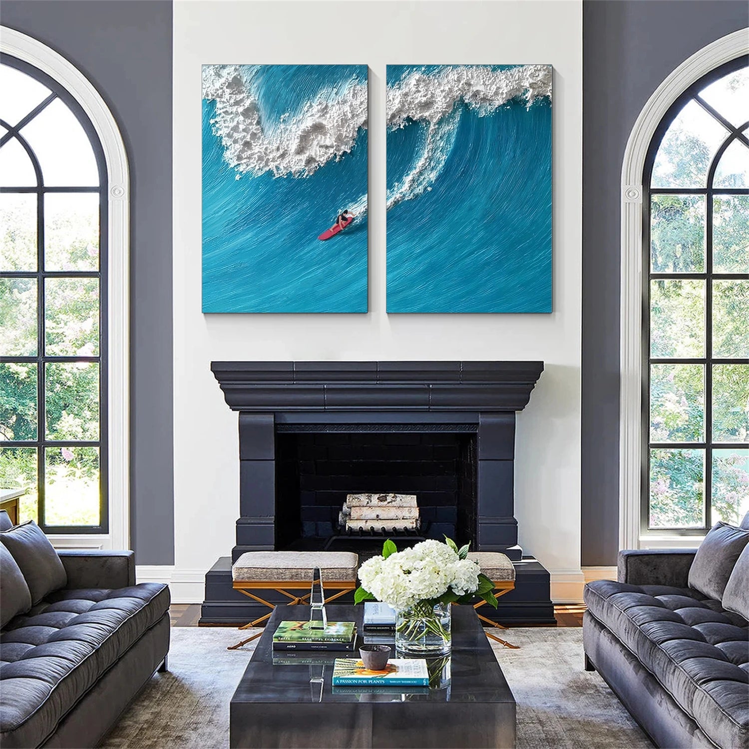 Surfing Sport Texture Set of 2 Canvas Painting #SA027