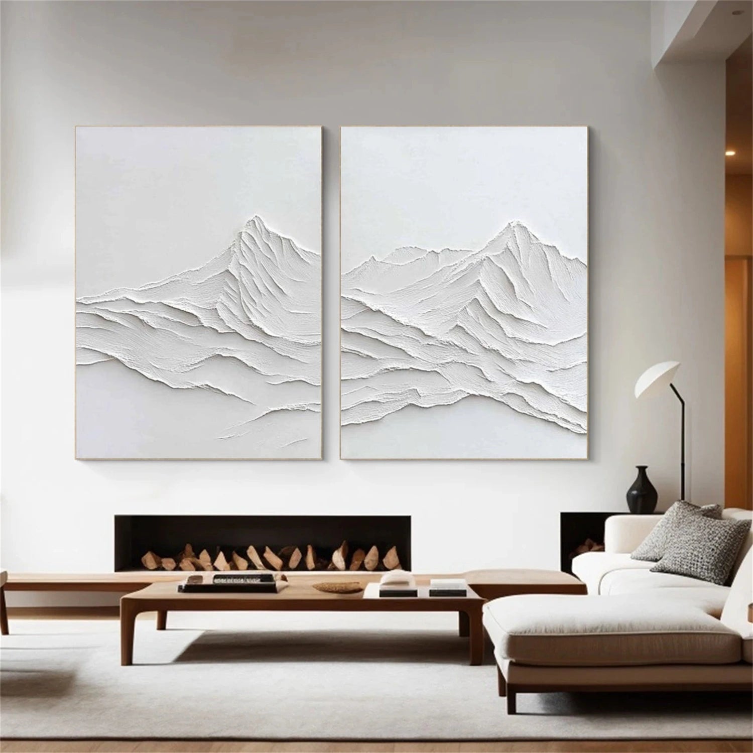 White Minimalist Mountain Texture Canvas Set of 2 # MM392