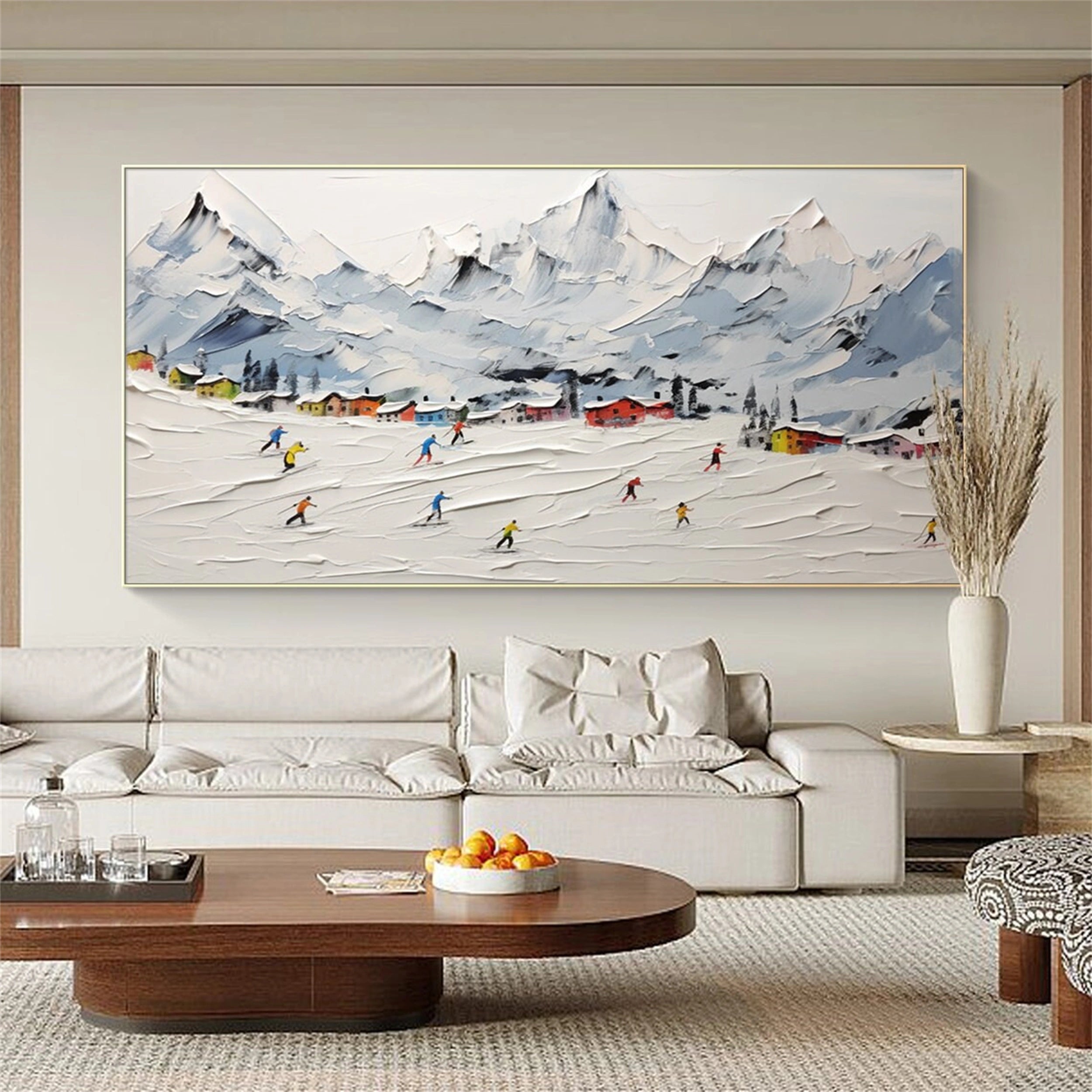 Skiing Sport Art Textured Painting Canvas #MM117