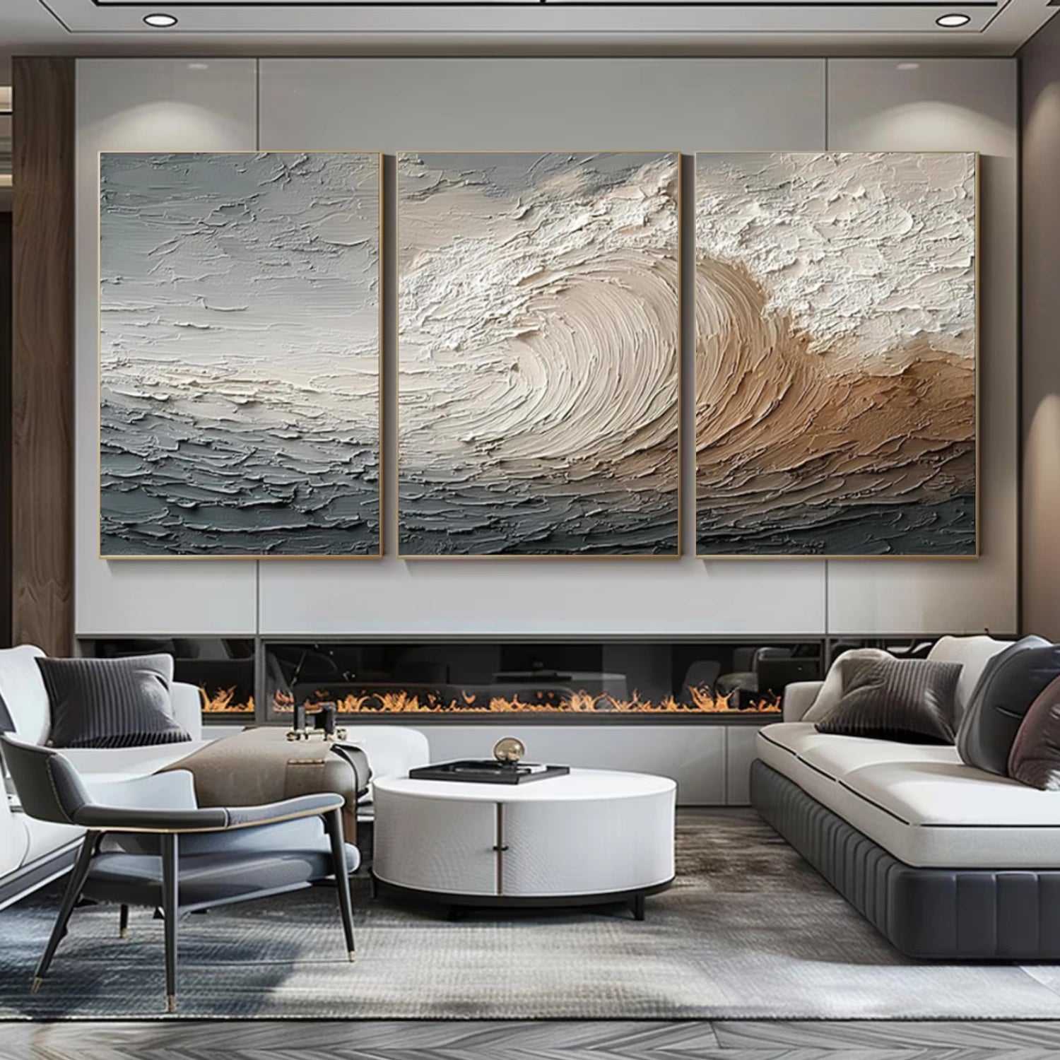 Ocean And Sky Abstract Texture Canvas Art Set of 3 #OS380