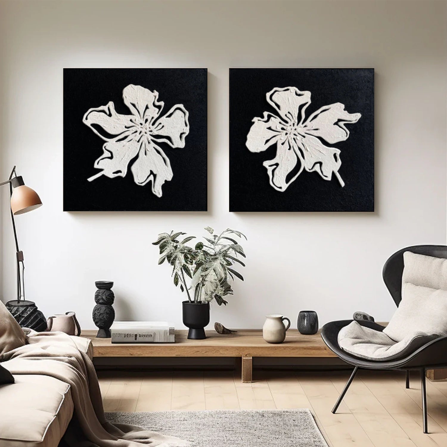 Flower & Tree Abstract Textured Canvas Square Set of 2 # FT 378