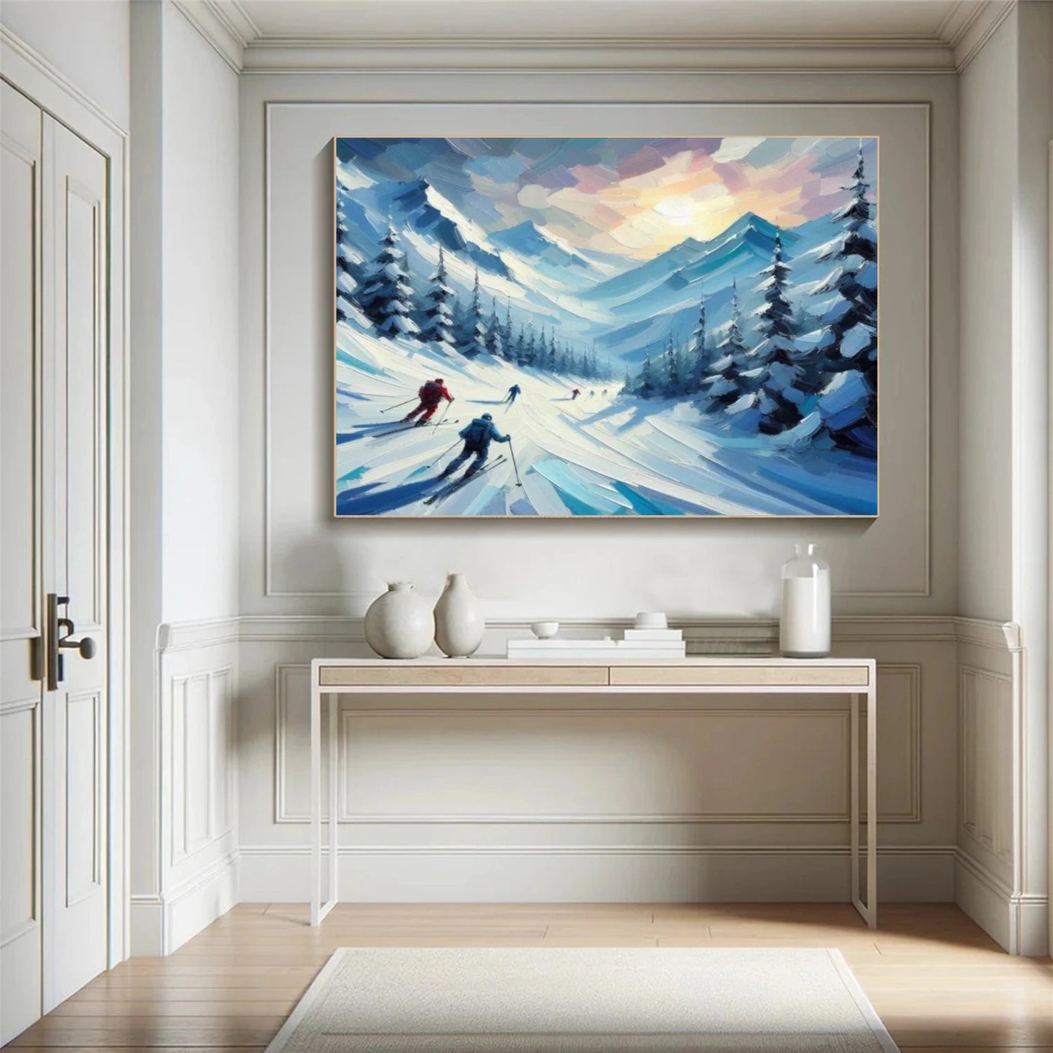 Skiing Sport Art Textured Painting Canvas # SA039