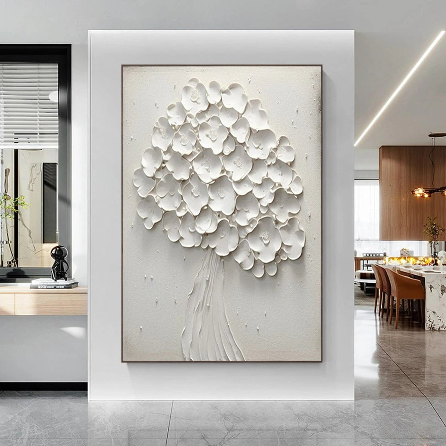 White Flower & Tree Abstract Texturte  Canvas Art #FT 241