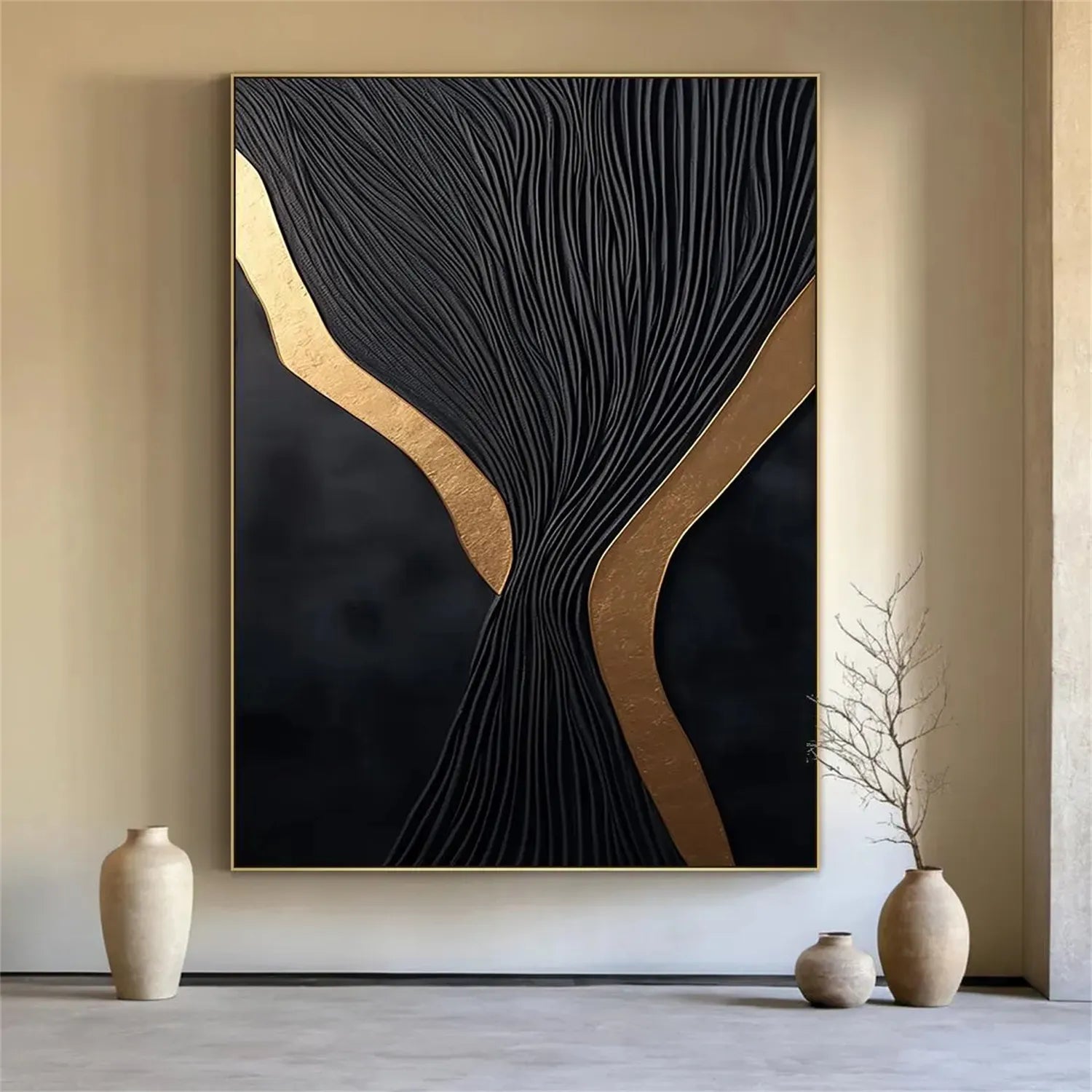 Black Gold Minimalist Textured Painting #MZ132