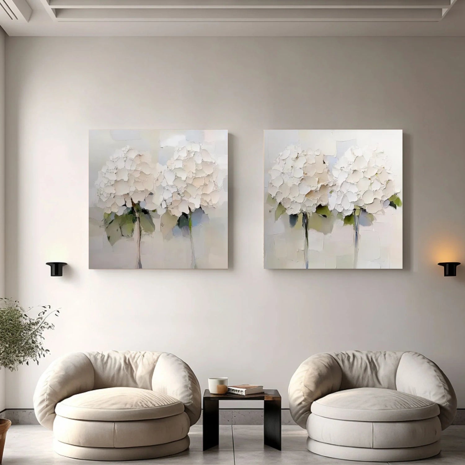 Flower & Tree Abstract Texture Square Set Of 2 Canvas Art #FT 253