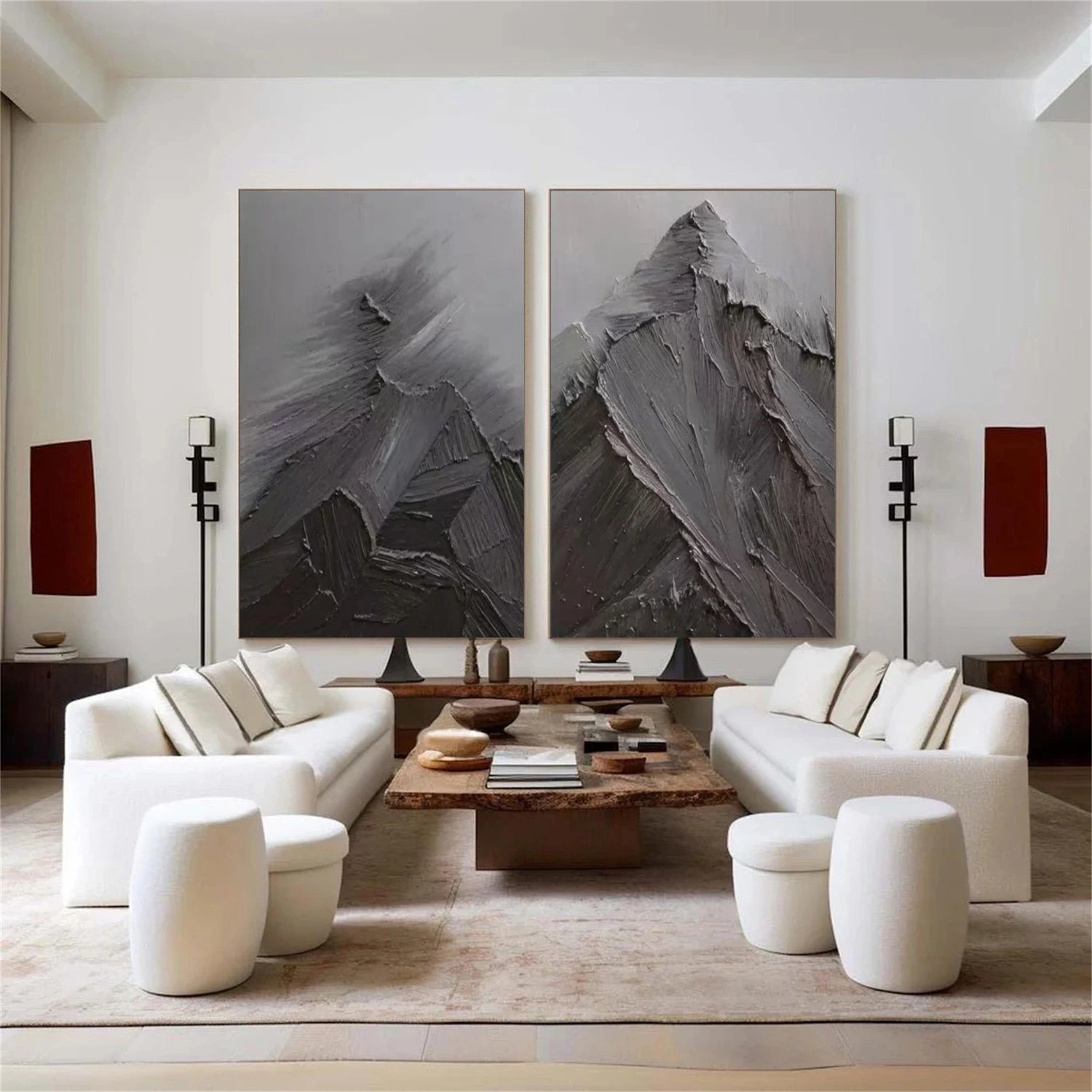 Black Minimalist Mountain Textured Set Of 2 Painting #MZ148