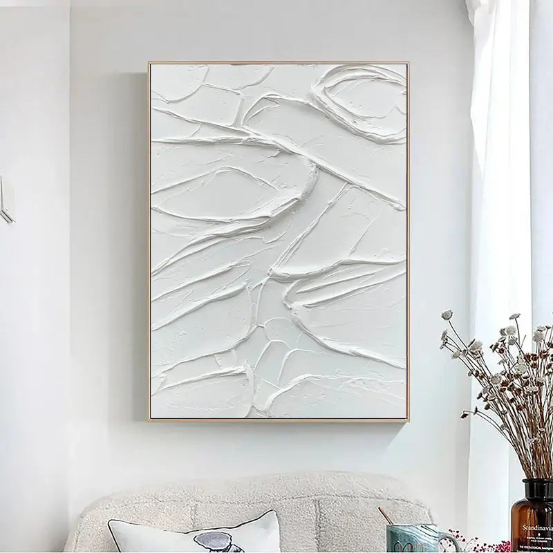 White Minimalist Textured Painting Canvas #MM003-Vertical