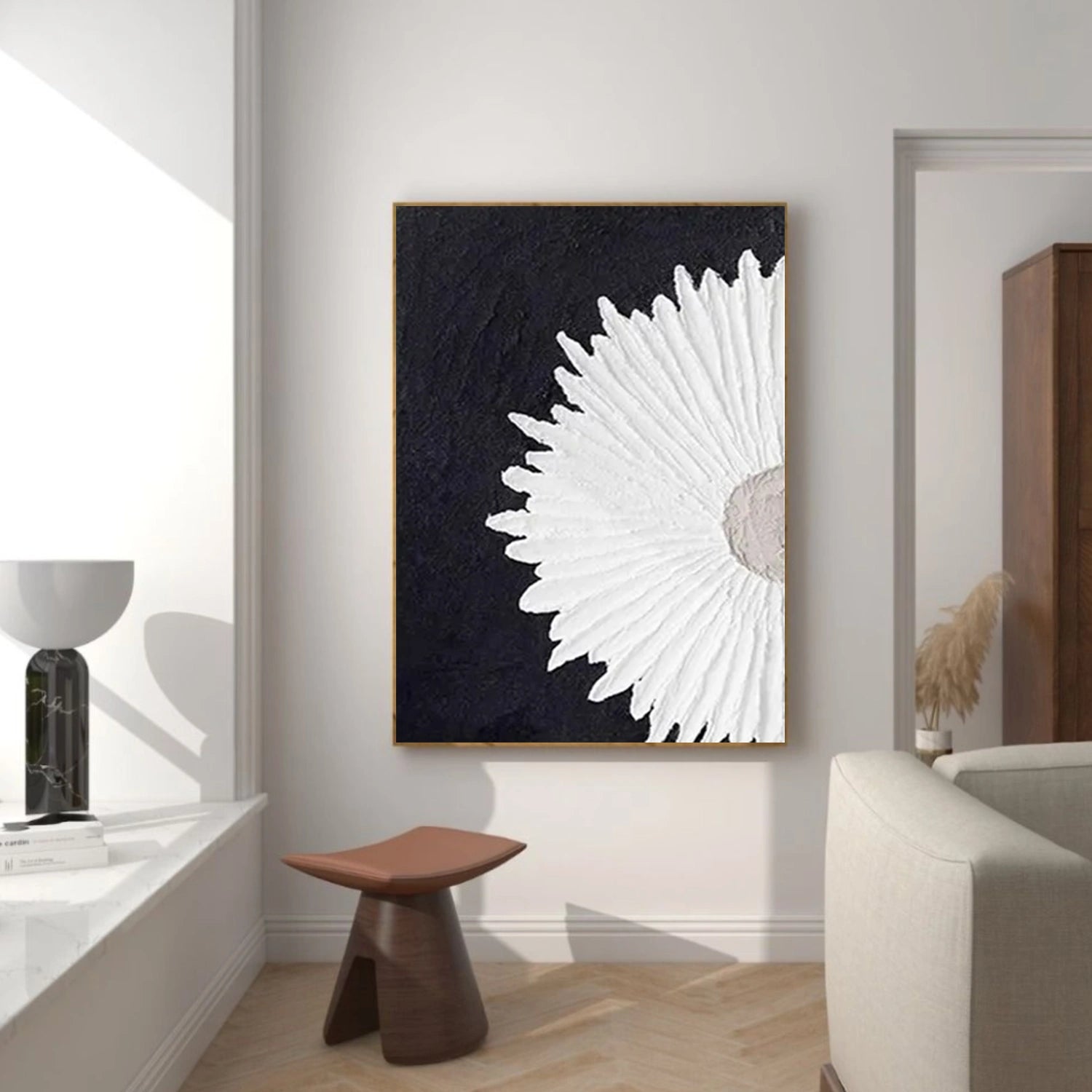 Black and White Minimalist Textured Canvas Art #MZ157