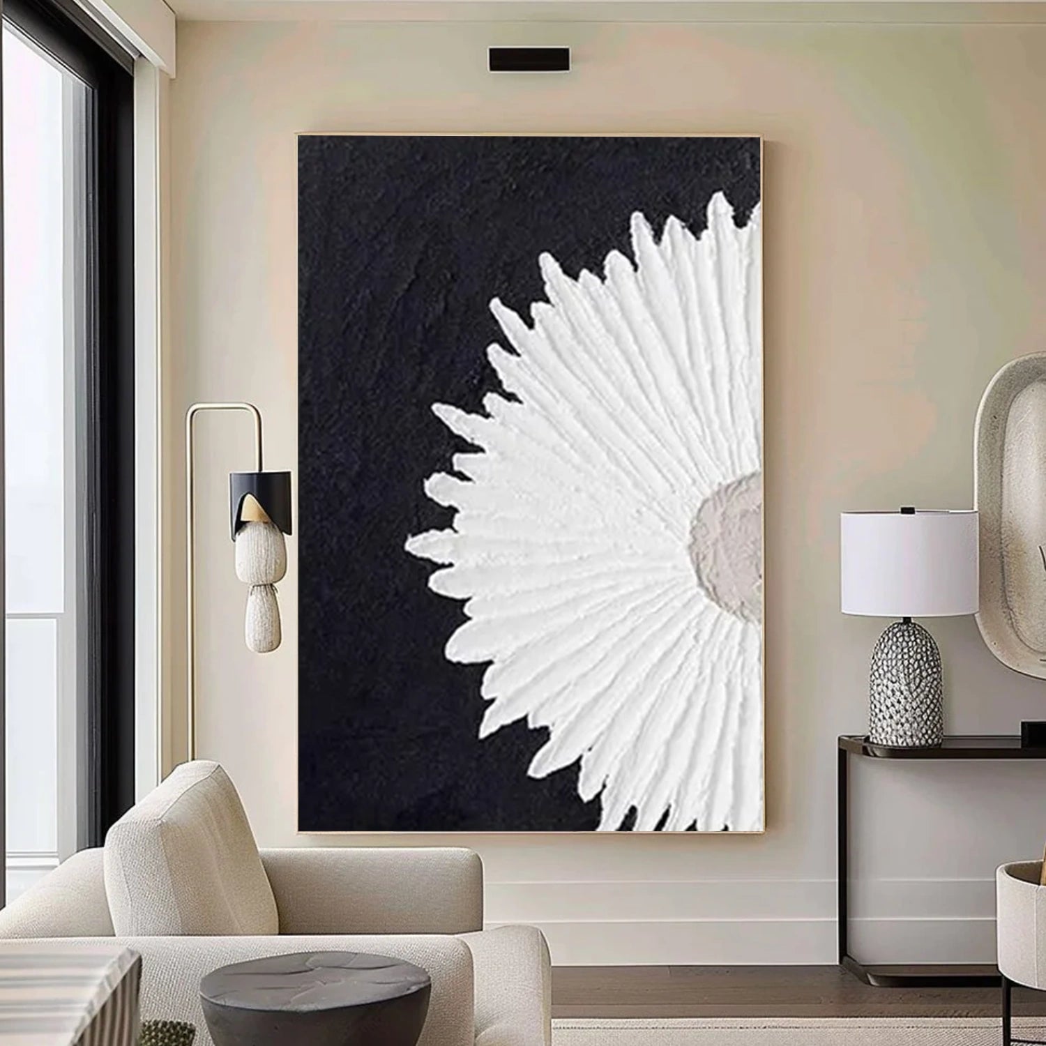 Black and White Minimalist Textured Canvas Art #MZ157