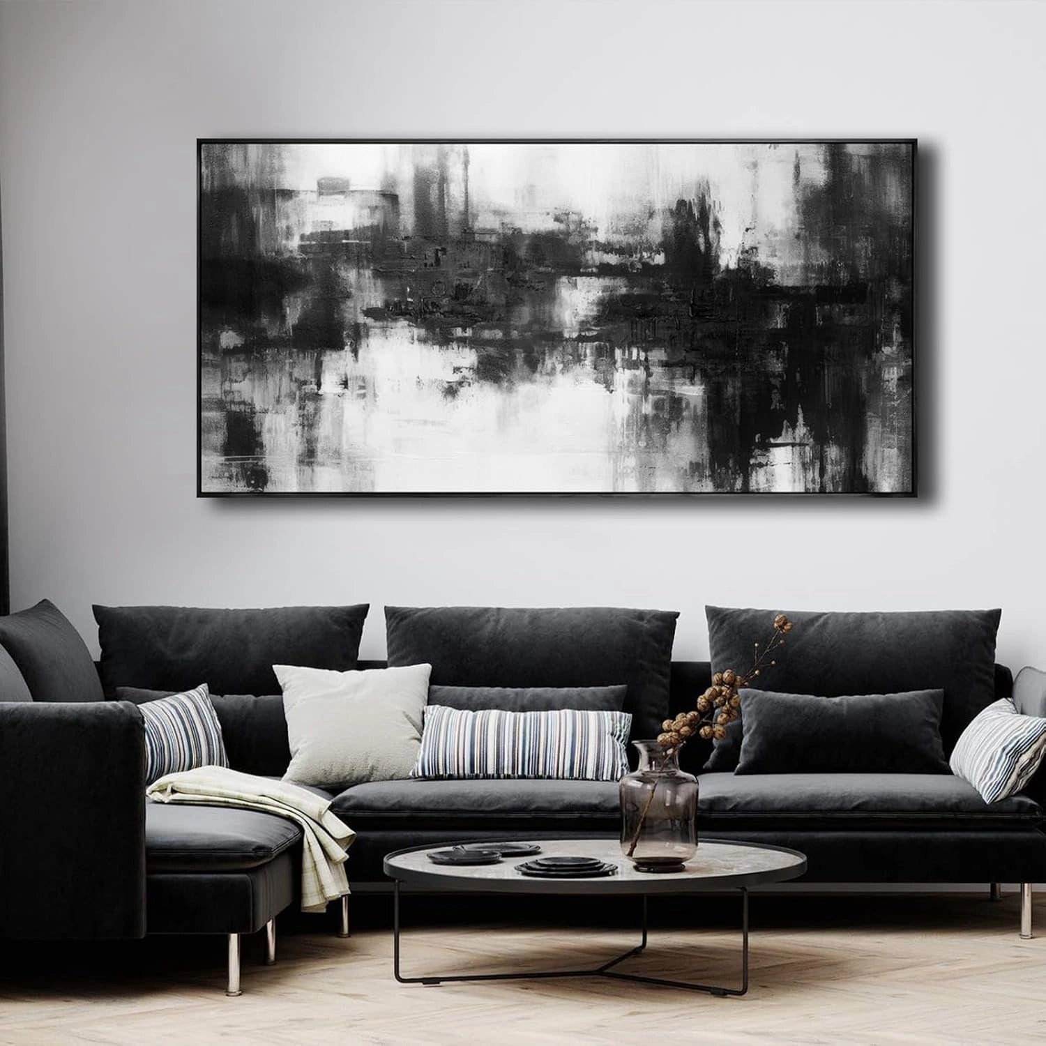 Black White Abstract Textured Wall Art #MZ140