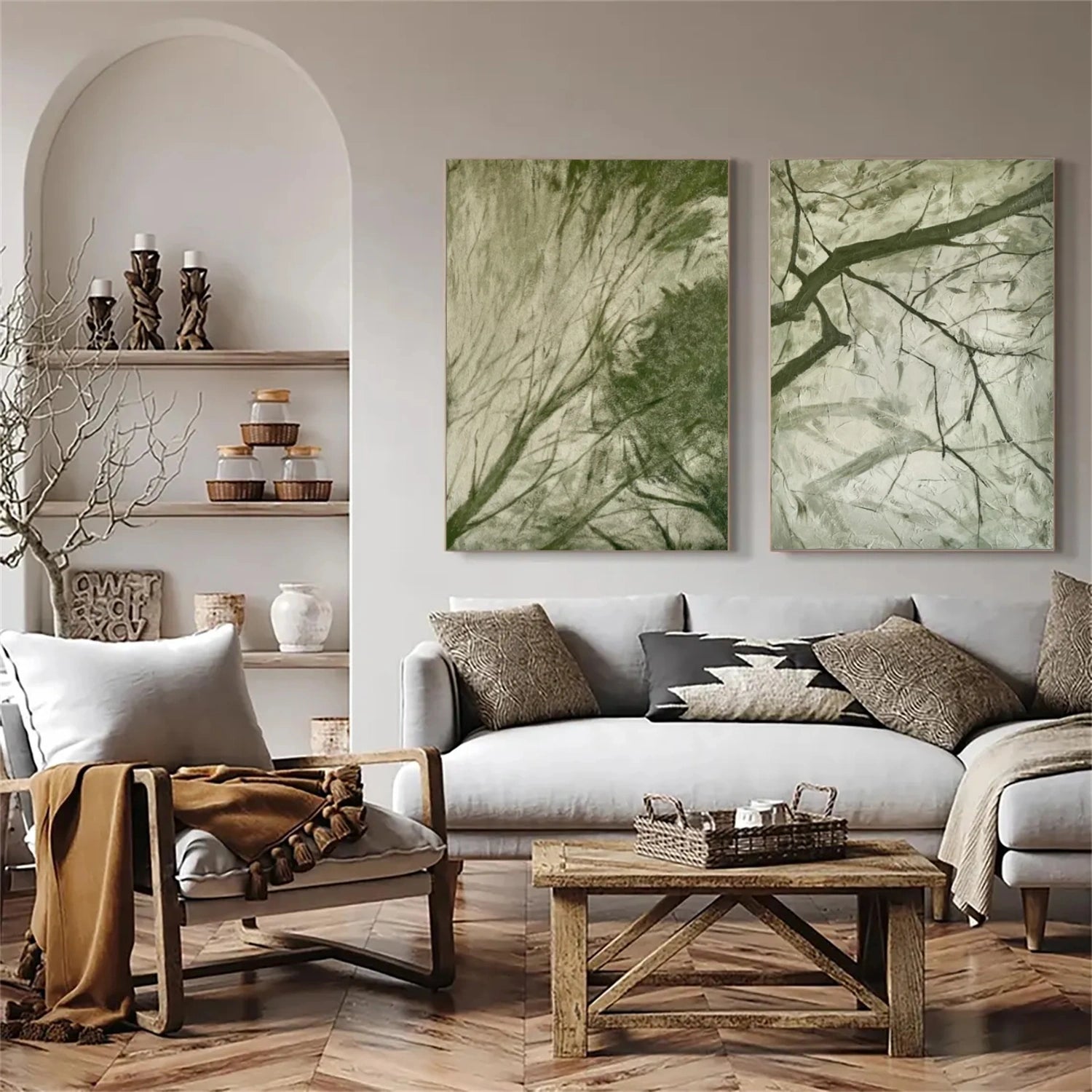 Flower & Tree Abstract Canvas Art Set of 2 #FT 302