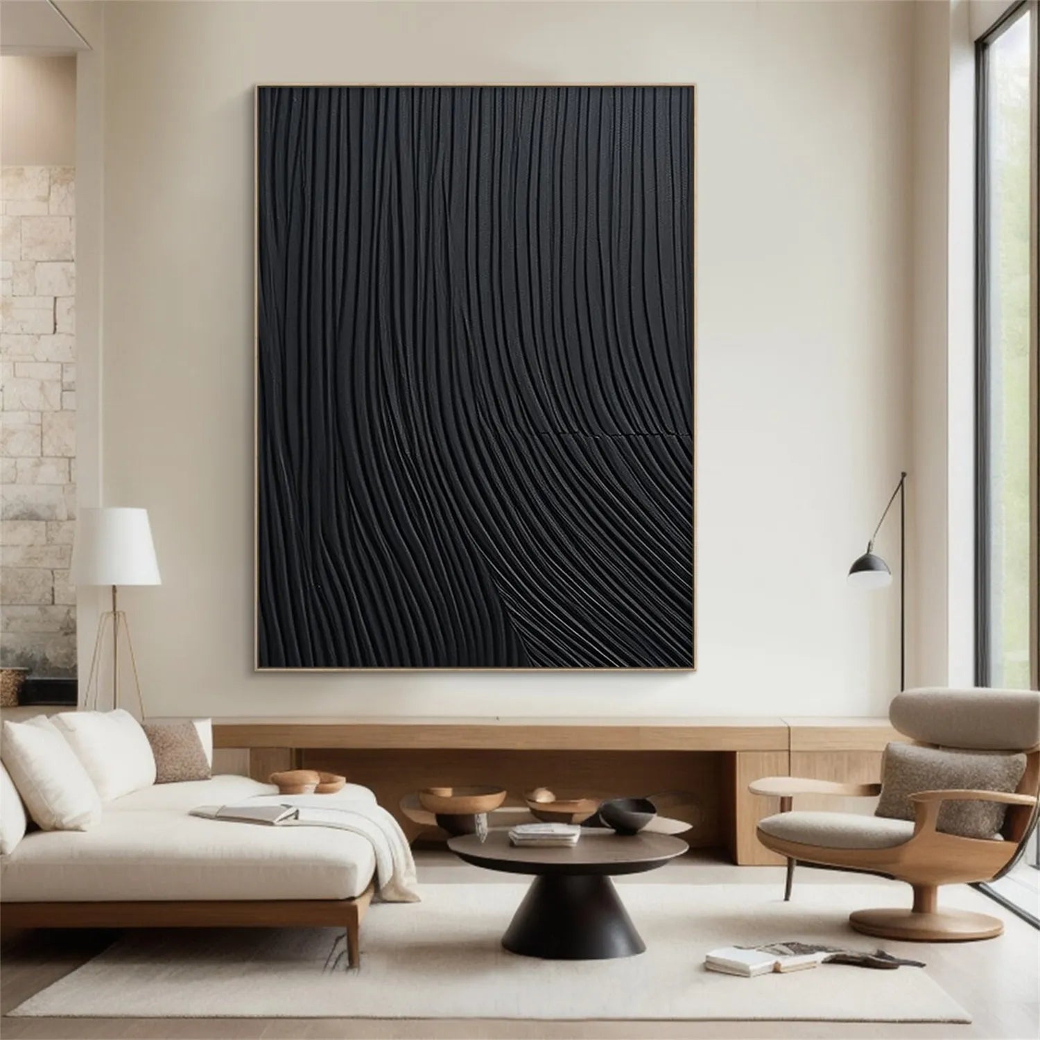 Black Minimalist Textured Painting Canvas #MZ108