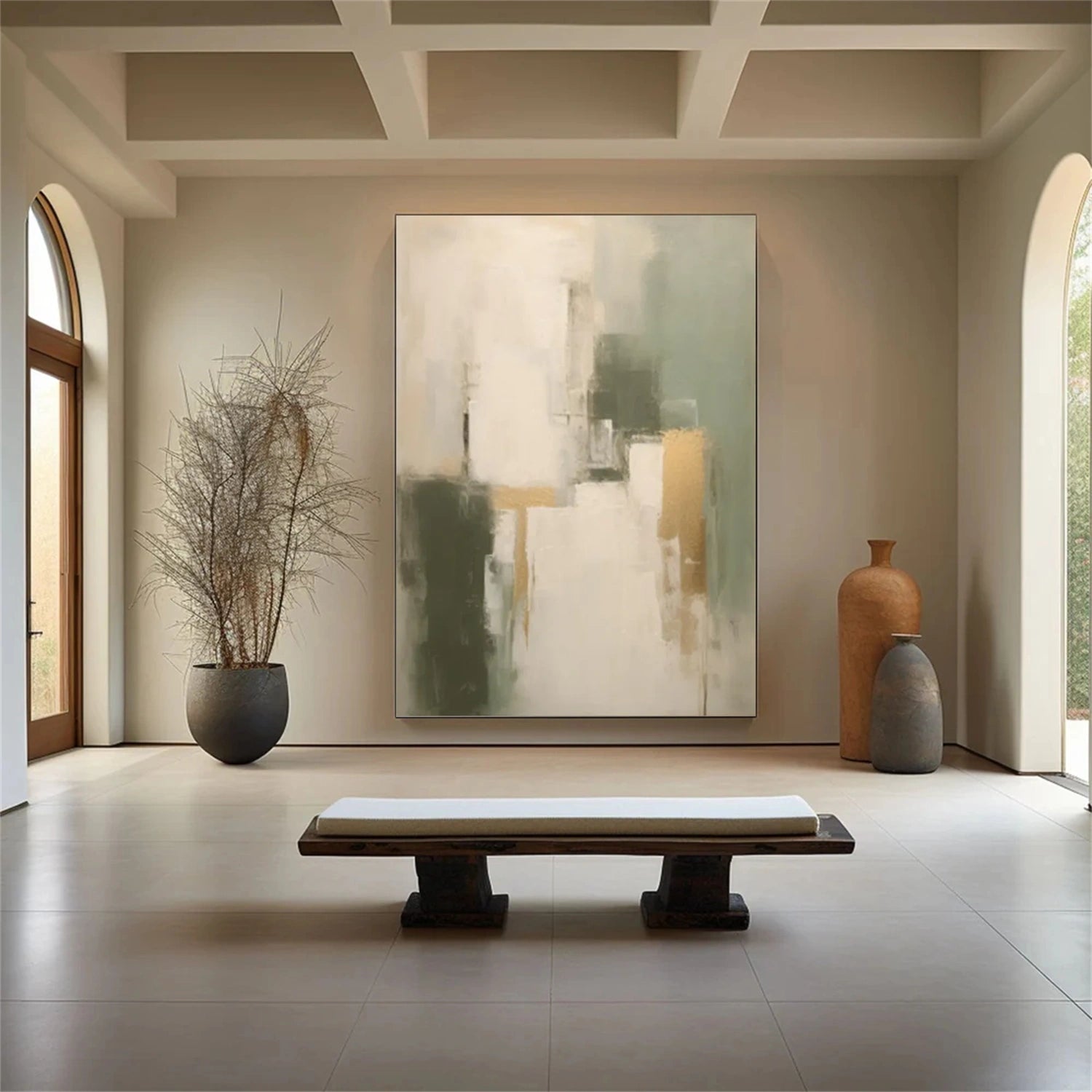 Beige & Green Abstract Wall Art #BG144