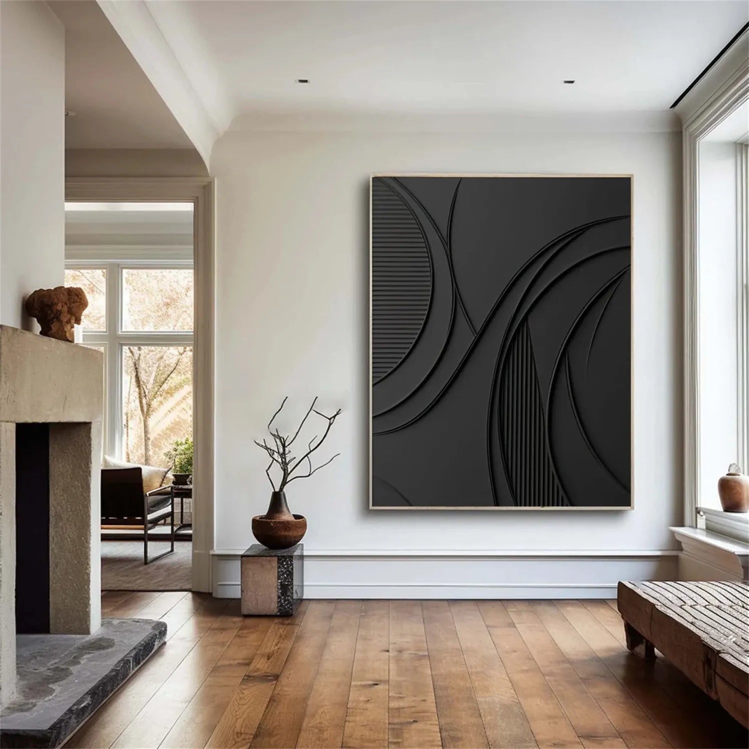 Black Minimalist Textured Painting Canvas #MZ126