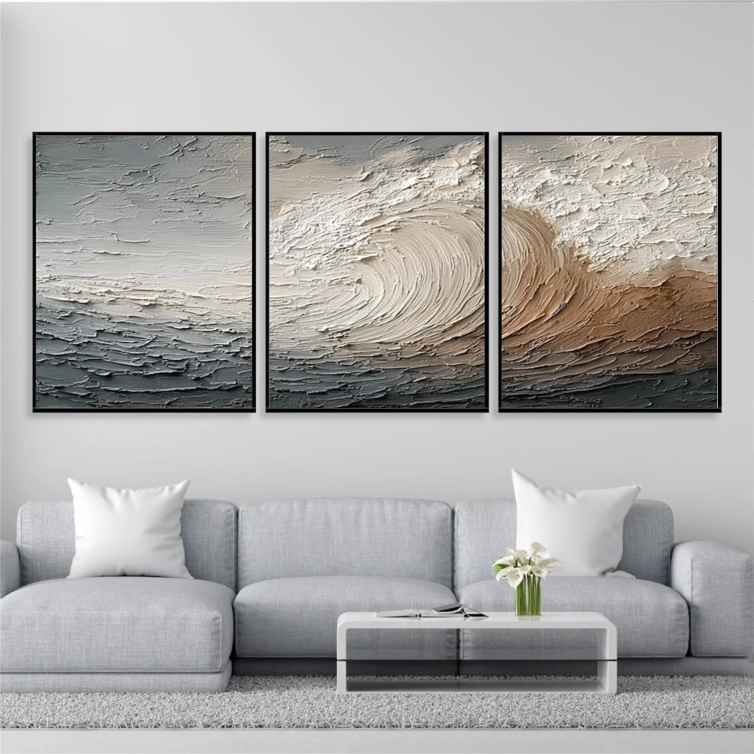 Ocean And Sky Abstract Texture Canvas Art Set of 3 #OS380
