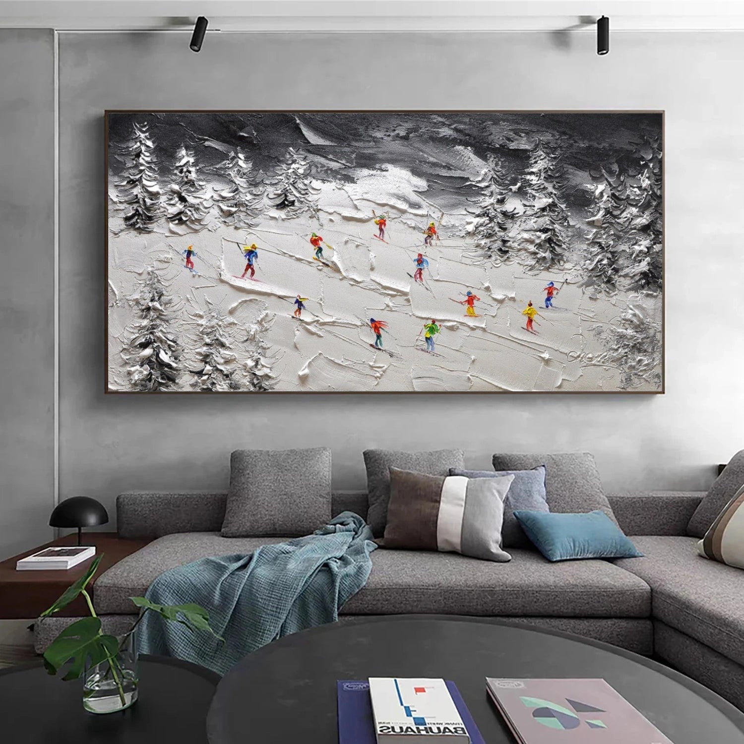 Skiing Sport Art Textured Painting Canvas # SA046