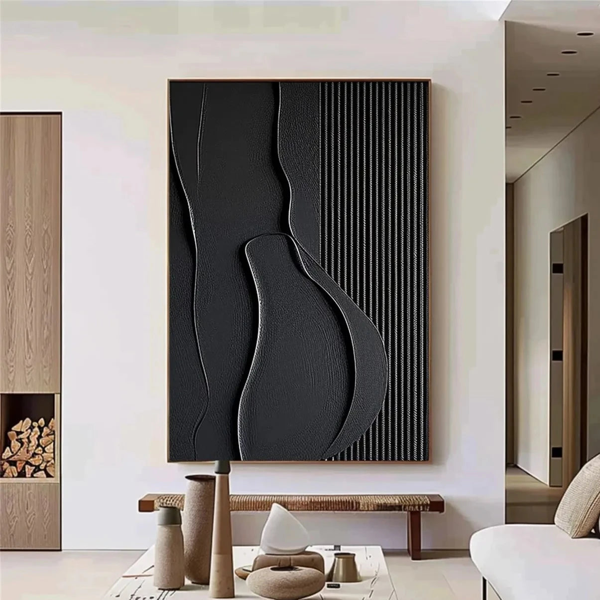 Black Minimalist Textured Painting Canvas #MZ096