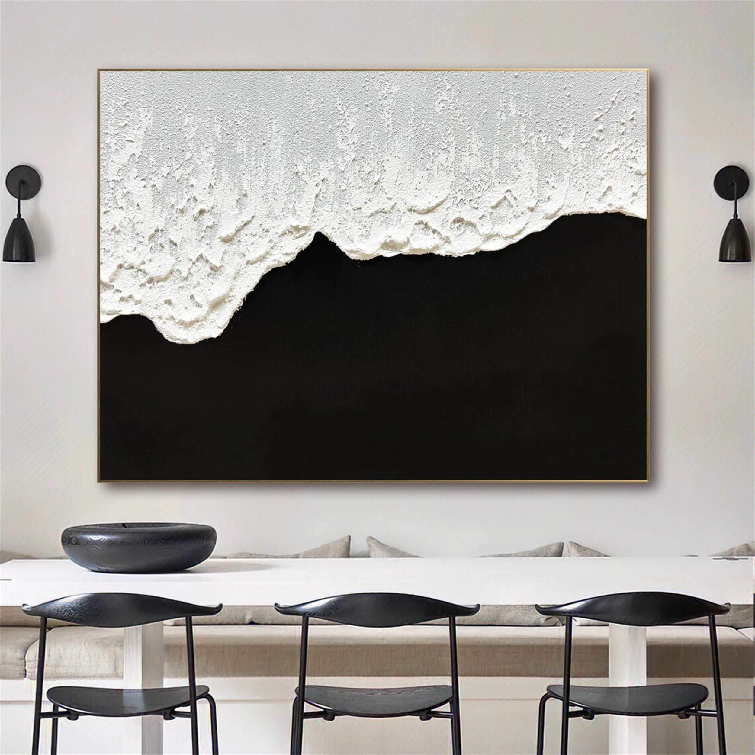 Black White Textured Minimalist Wall Art #MZ058