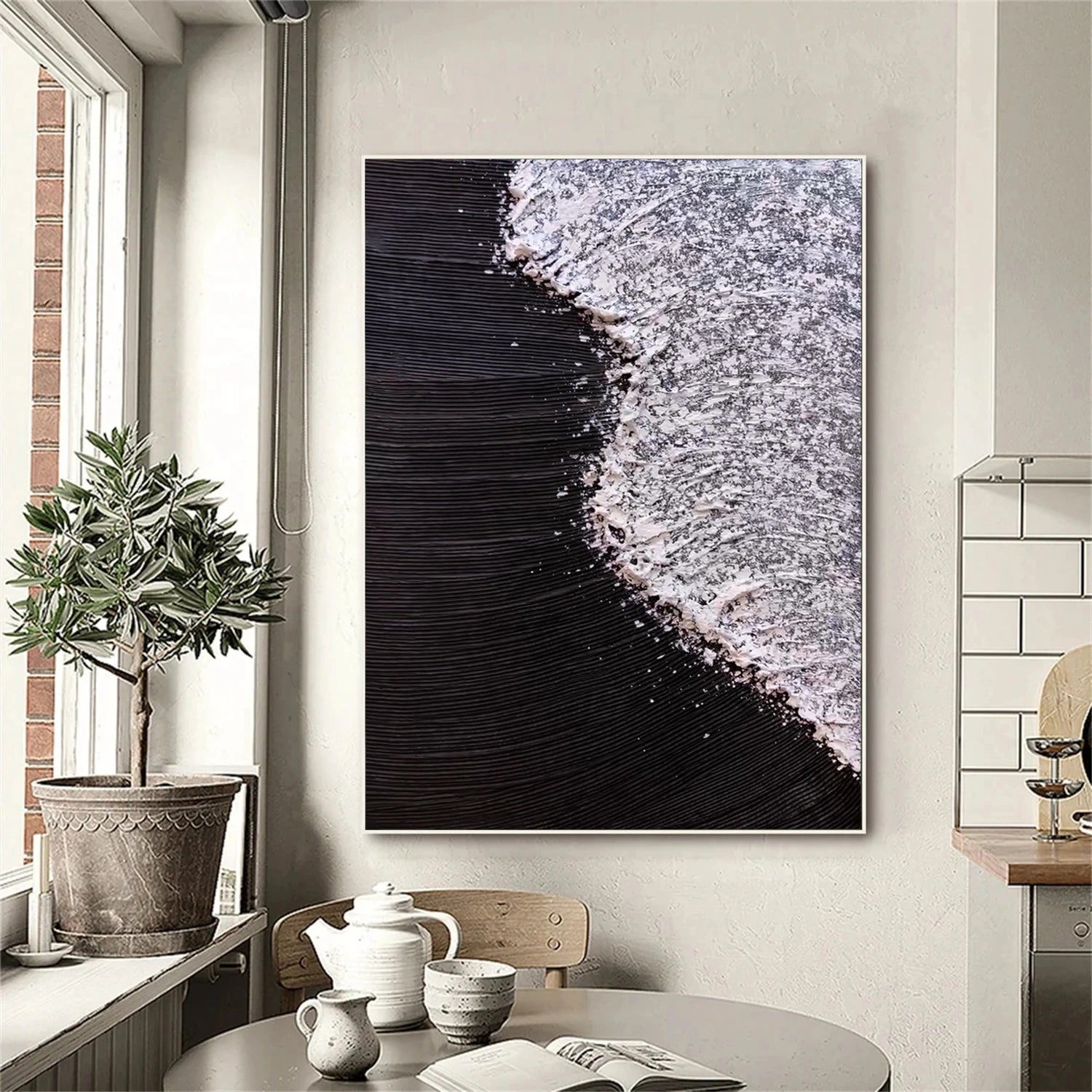 Black White Abstract Textured Painting #MZ129