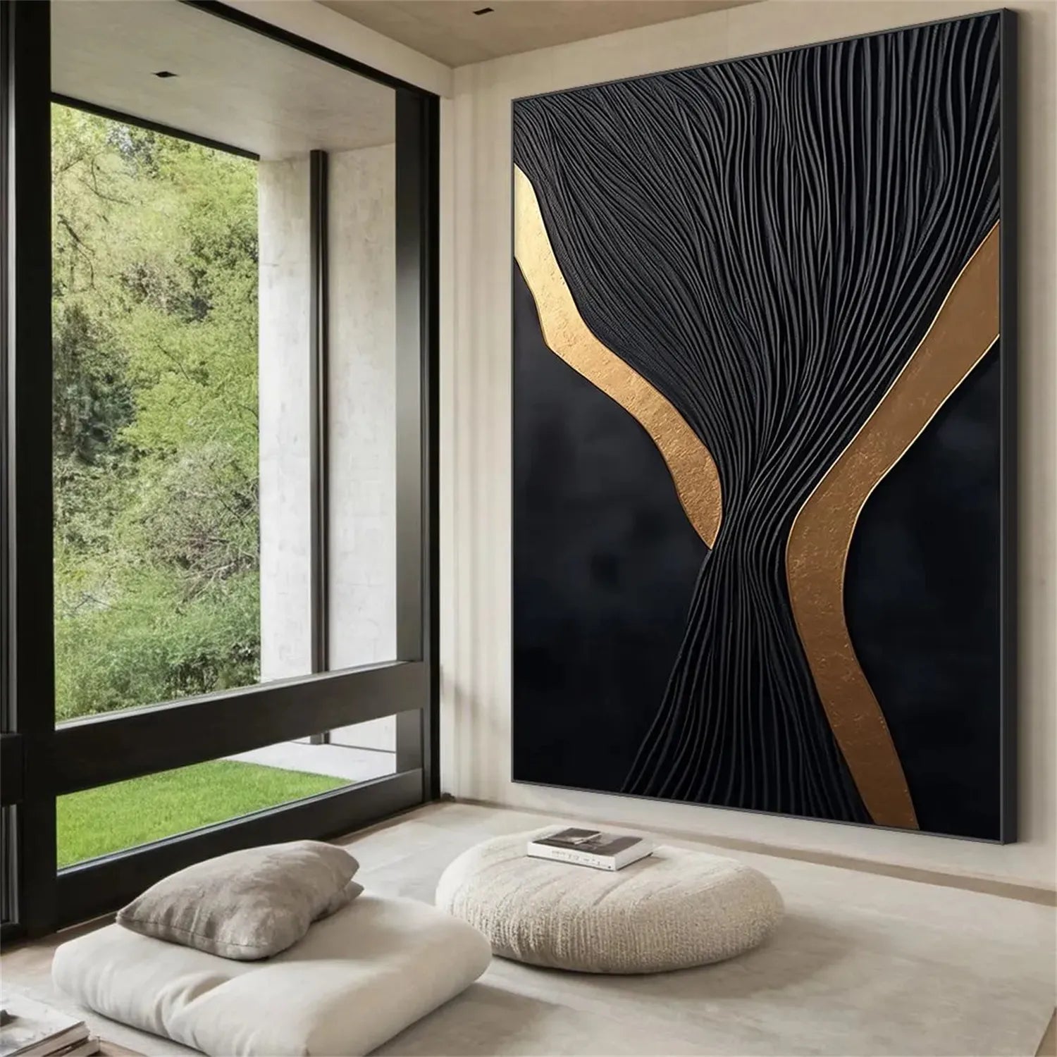 Black Gold Minimalist Textured Painting #MZ132