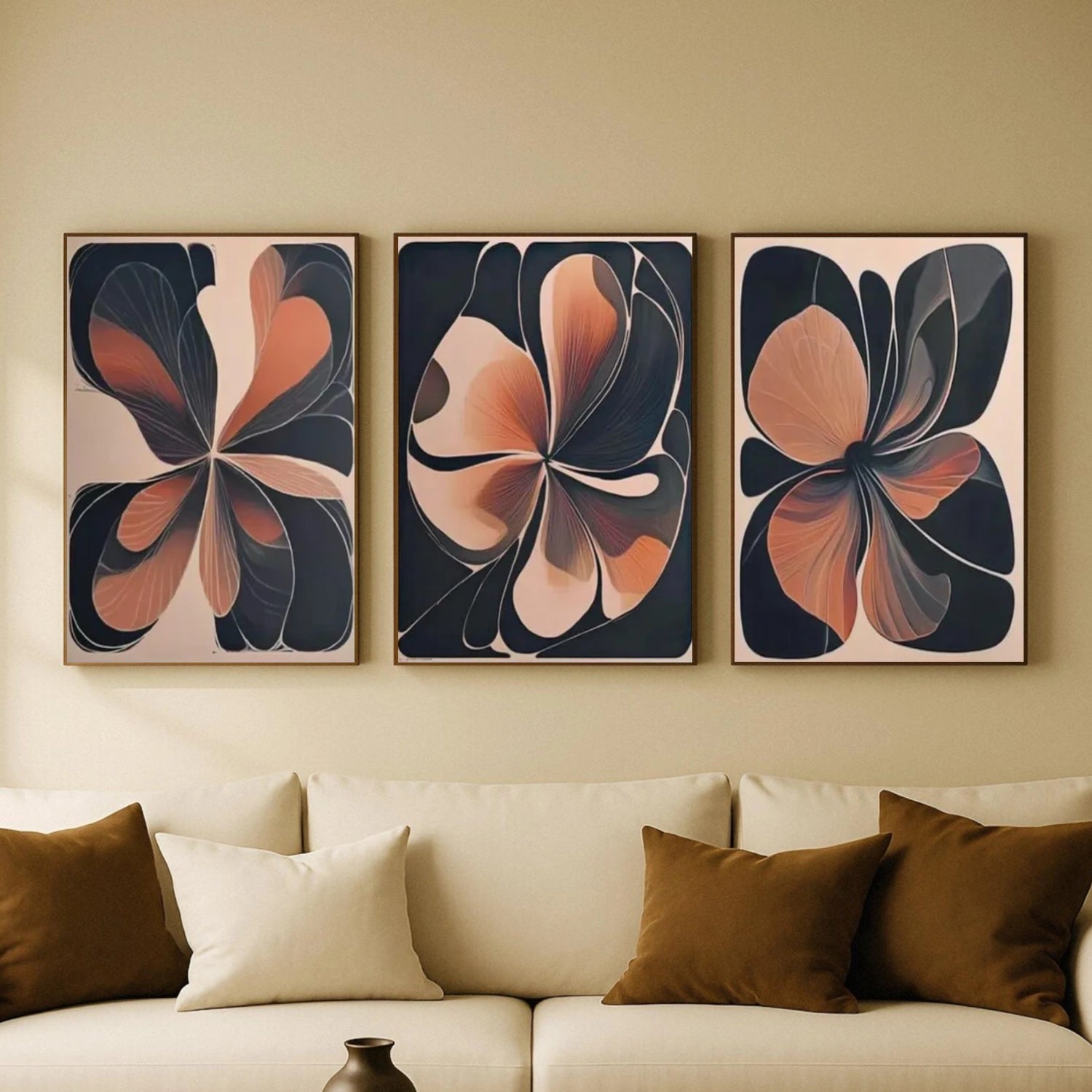 Flower & Tree Abstract Canvas Art Set Of 3 #FT 266