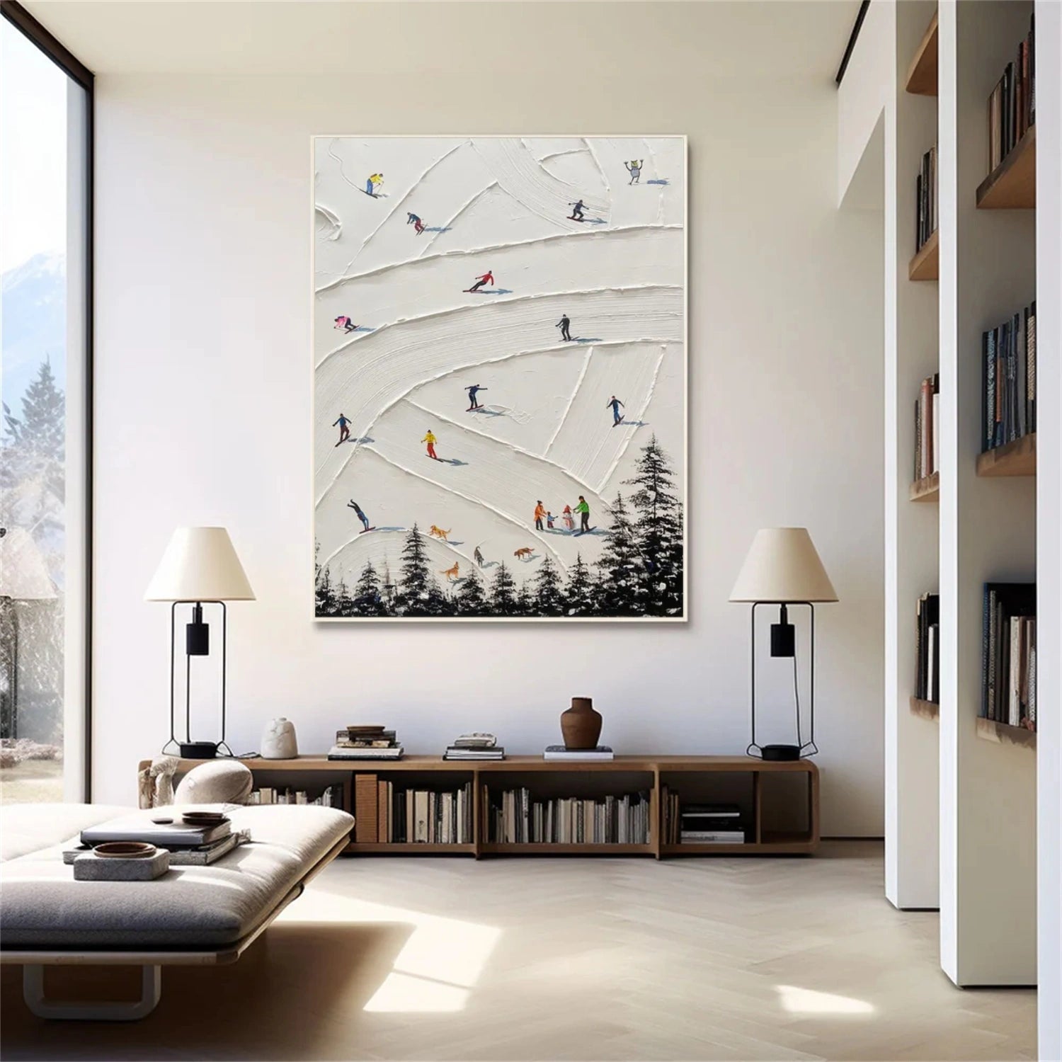 Skiing Sport Art Textured Painting Canvas # SA041