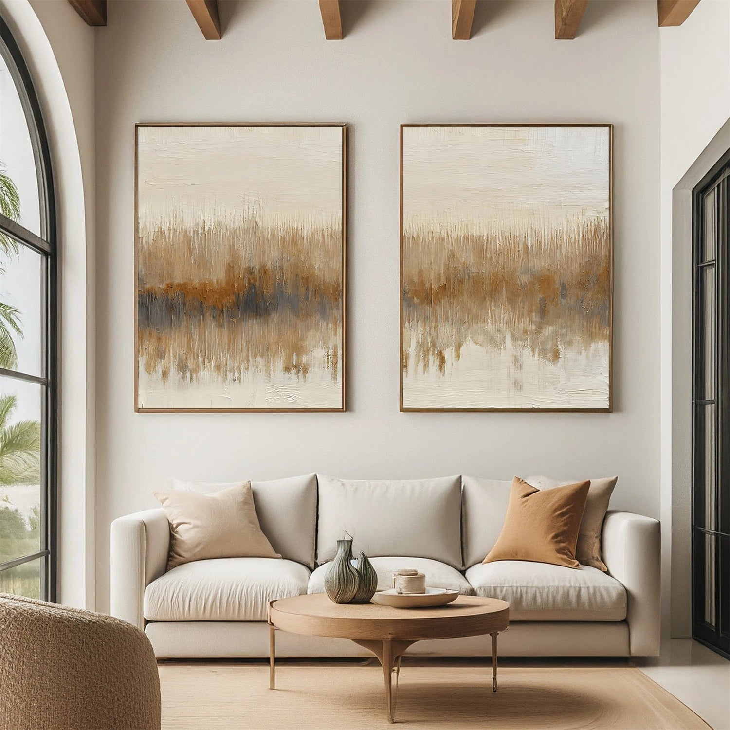 Beige & Brown Abstract Wall Art Set of 2  #BB188