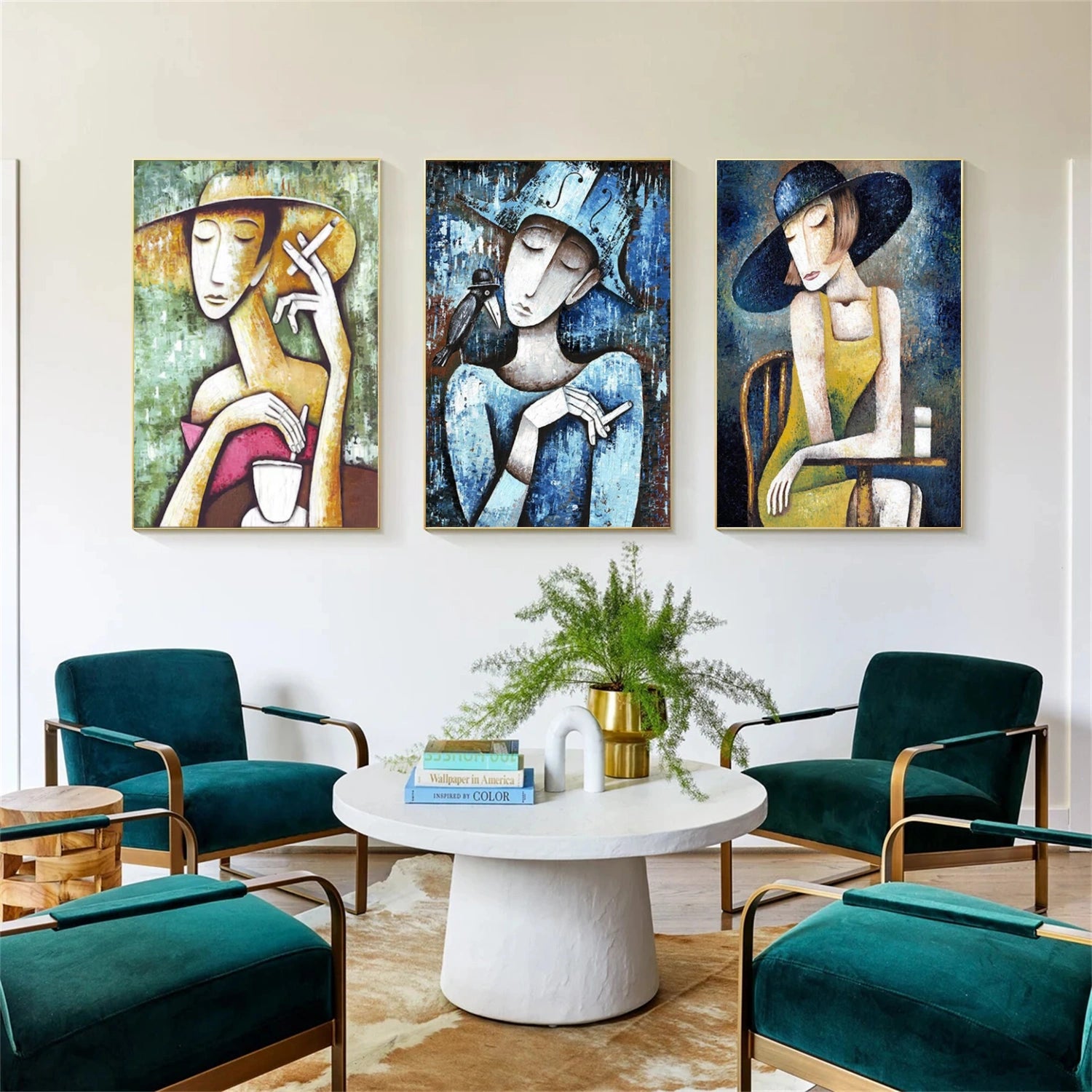 Colorful Abstract Portrait Tectured Wall Art Set of 3 #PT038
