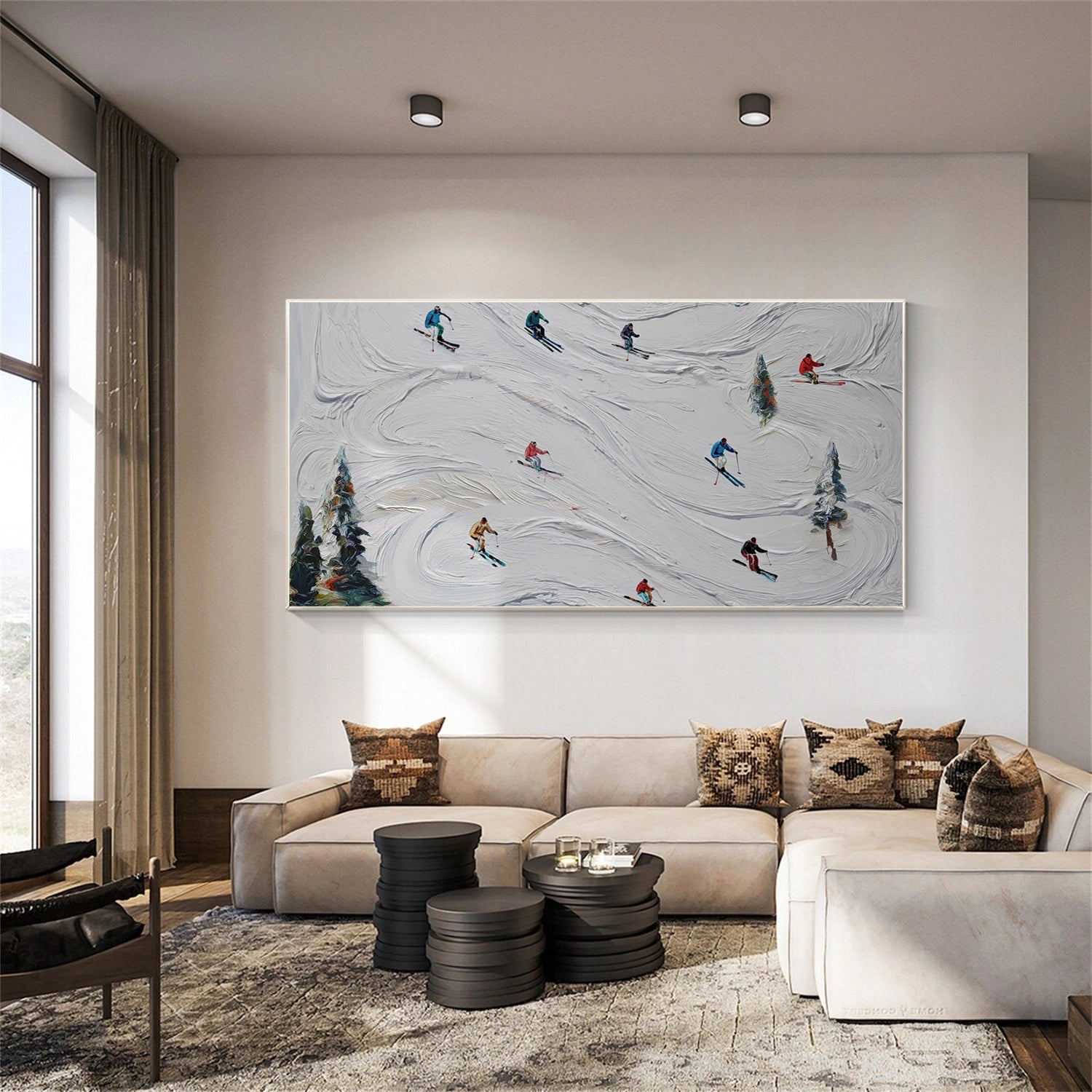 Skiing Sport Art Textured Painting Canvas # SA065