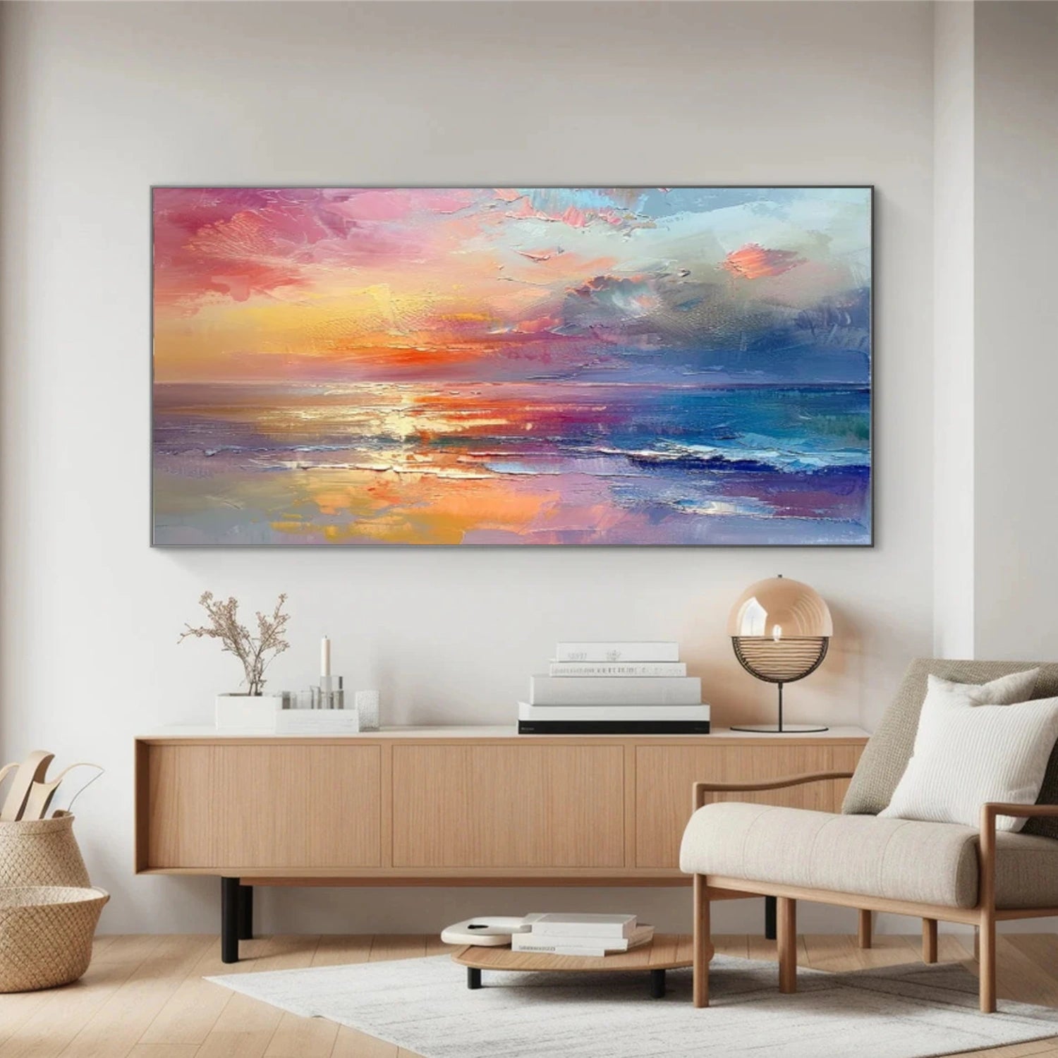 Colorful Ocean And Sky Abstract Textured Canvas Art #OS 297