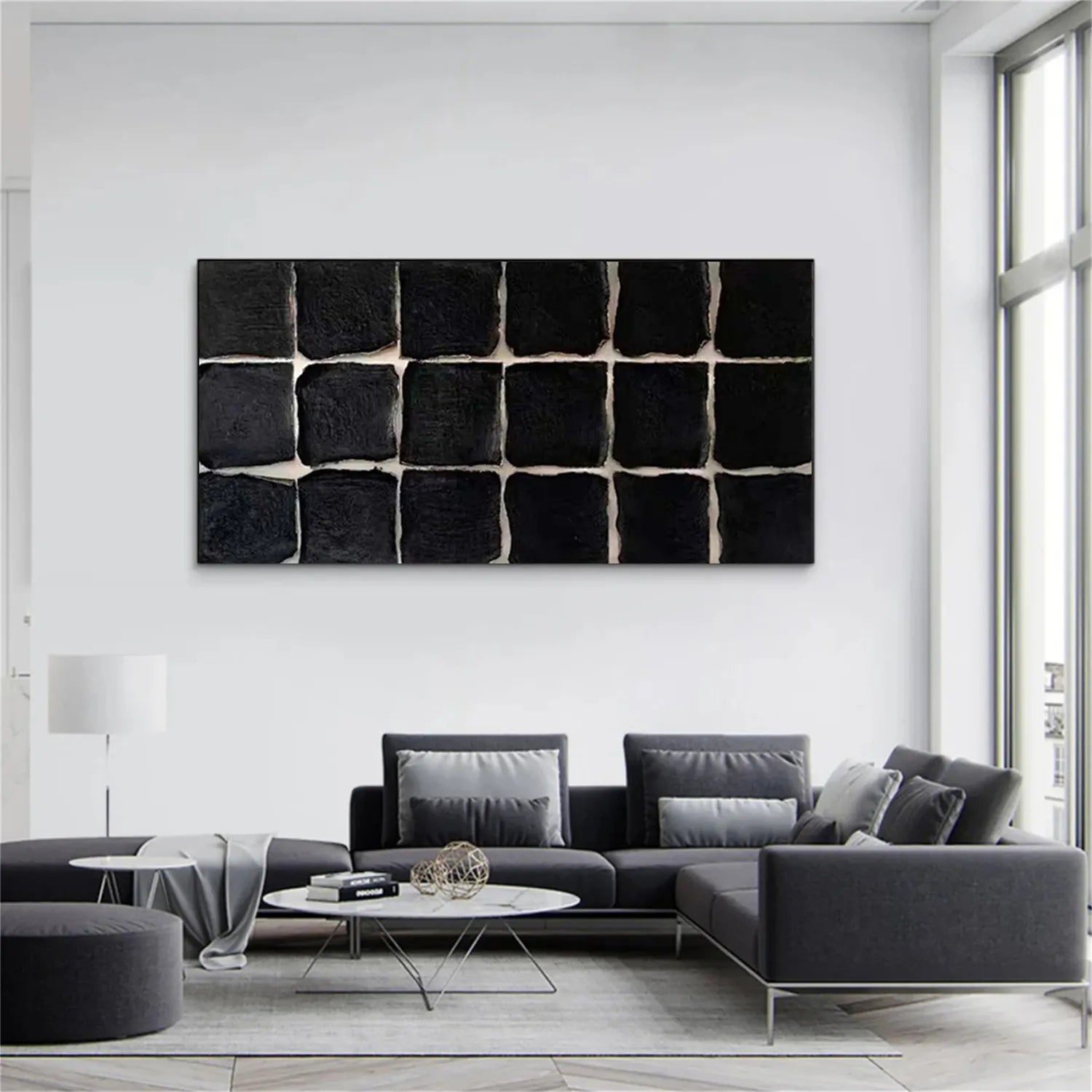 Black Minimalist Textured Painting Canvas #MZ116