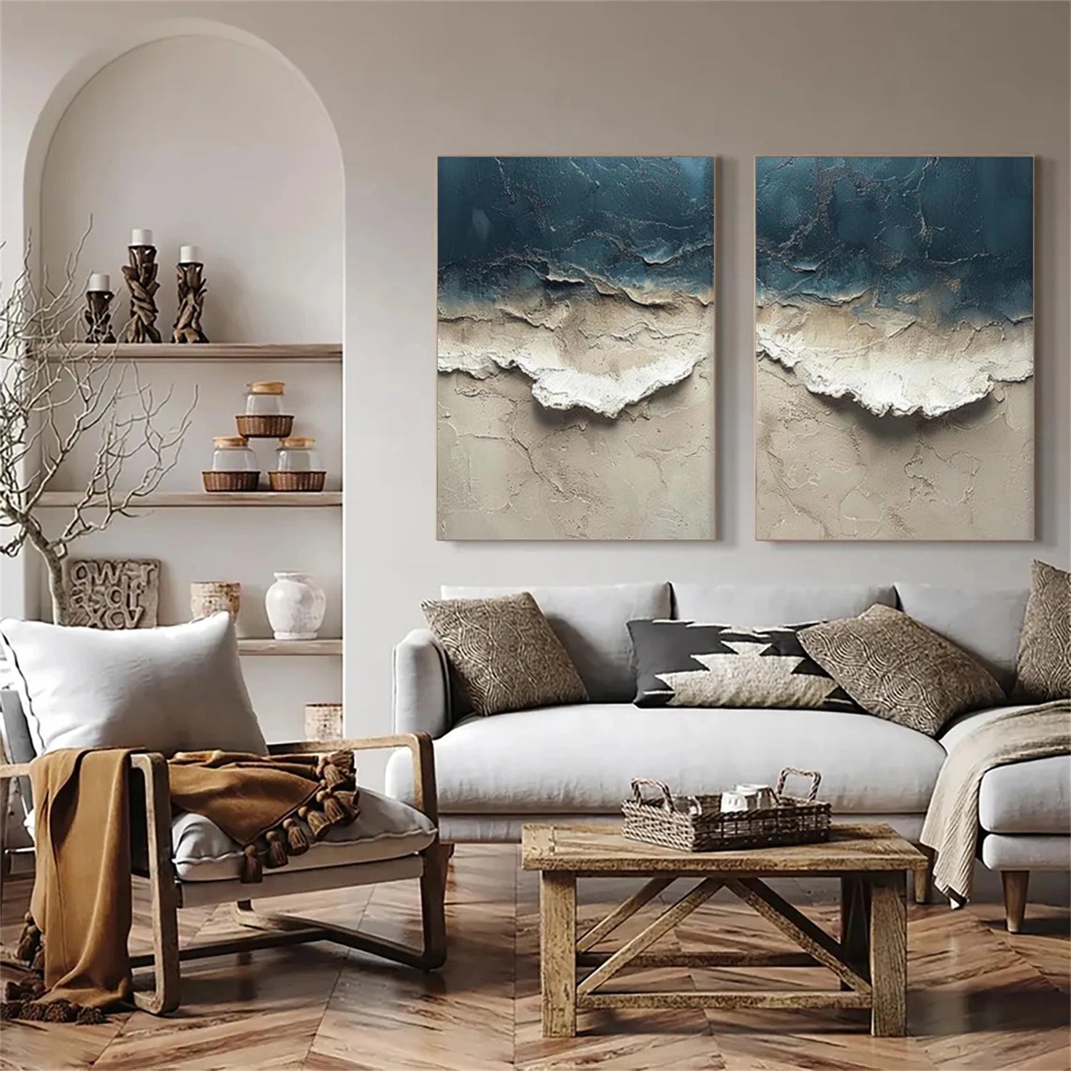 Ocean And Sky Abstract Textured Canvas Art Set of 2 #OS363