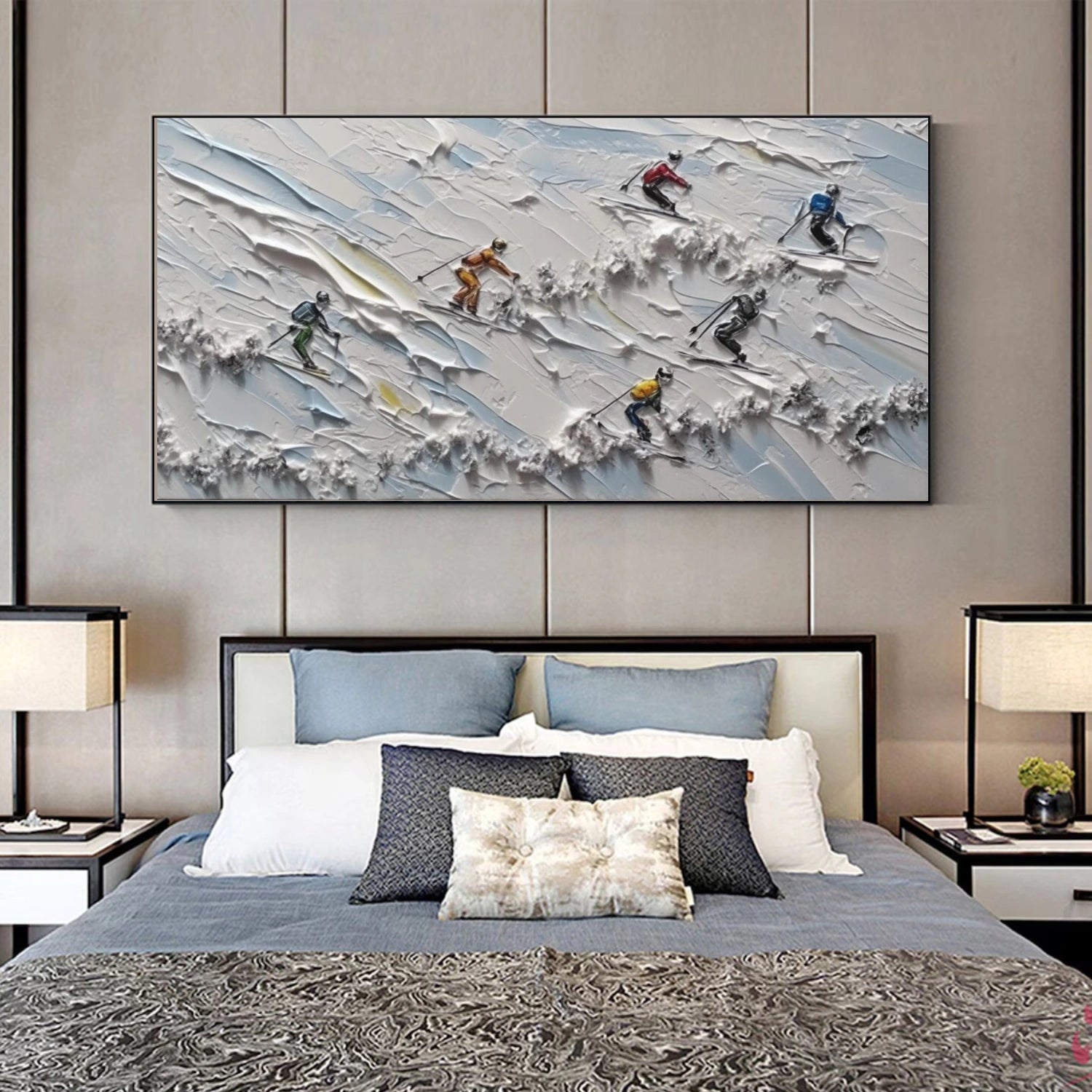 Skiing Sport Art Textured Painting Canvas # SA048