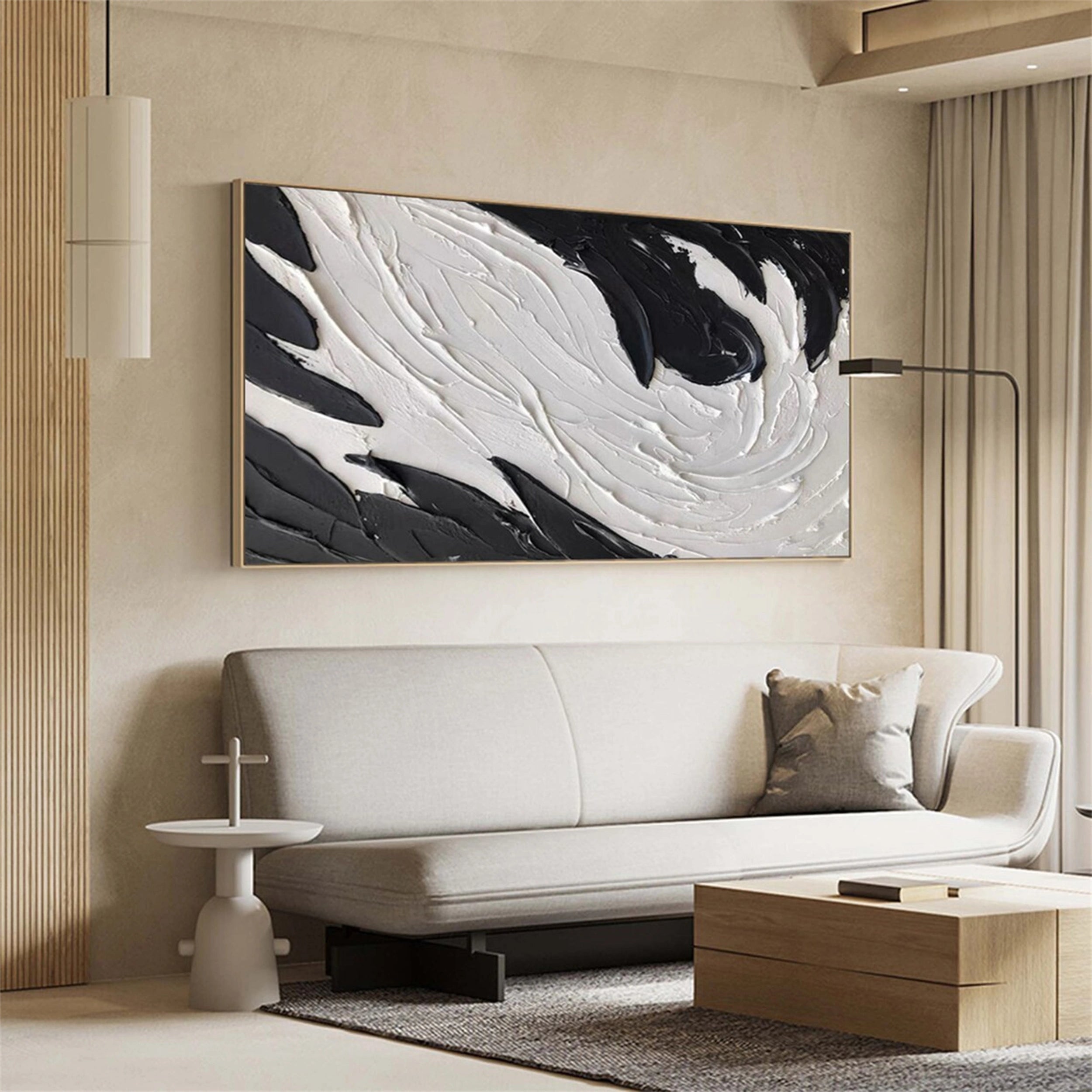 White & Black Abstract Textured Wall Art #MM133