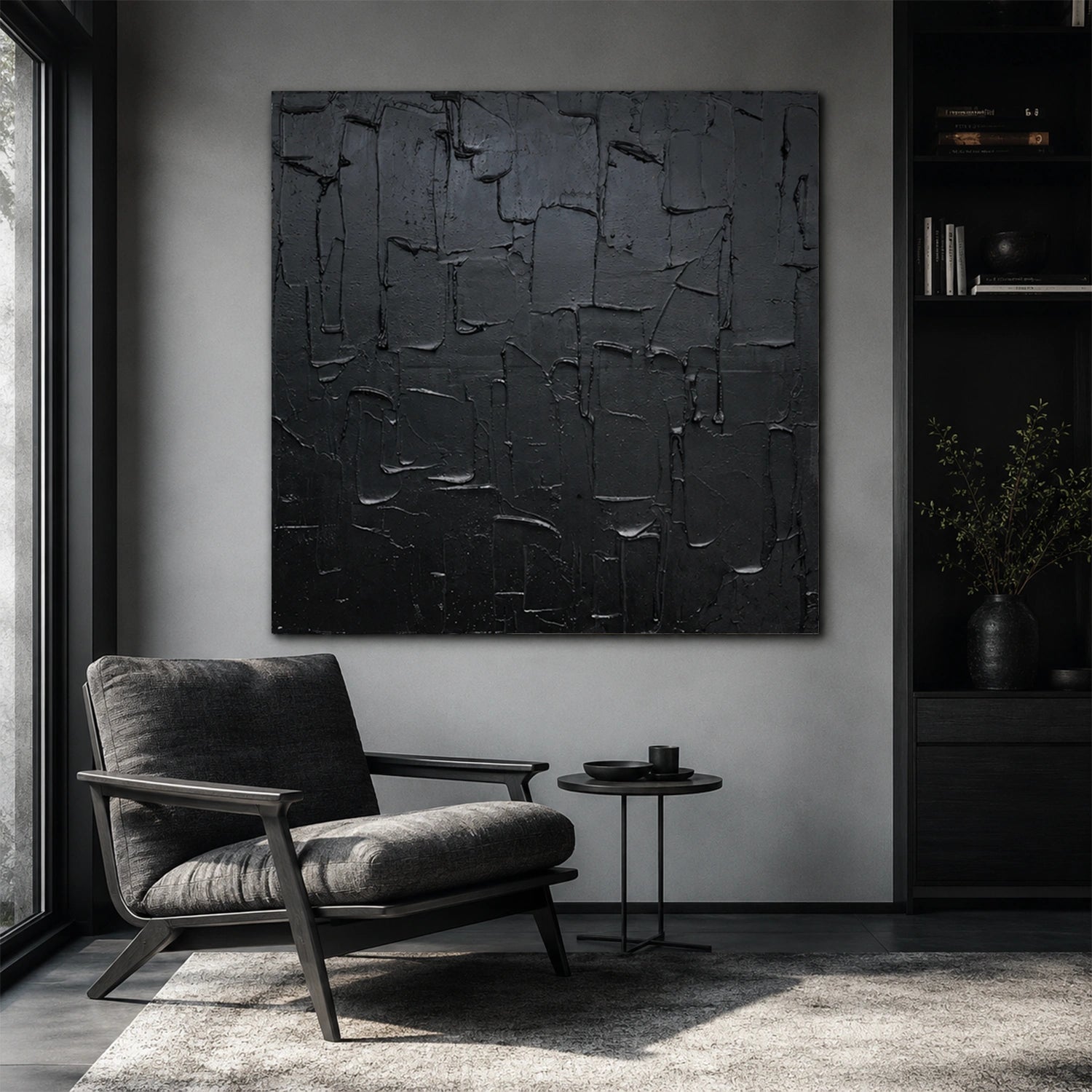 Black Minimalist Textured Canvas Art #MZ161