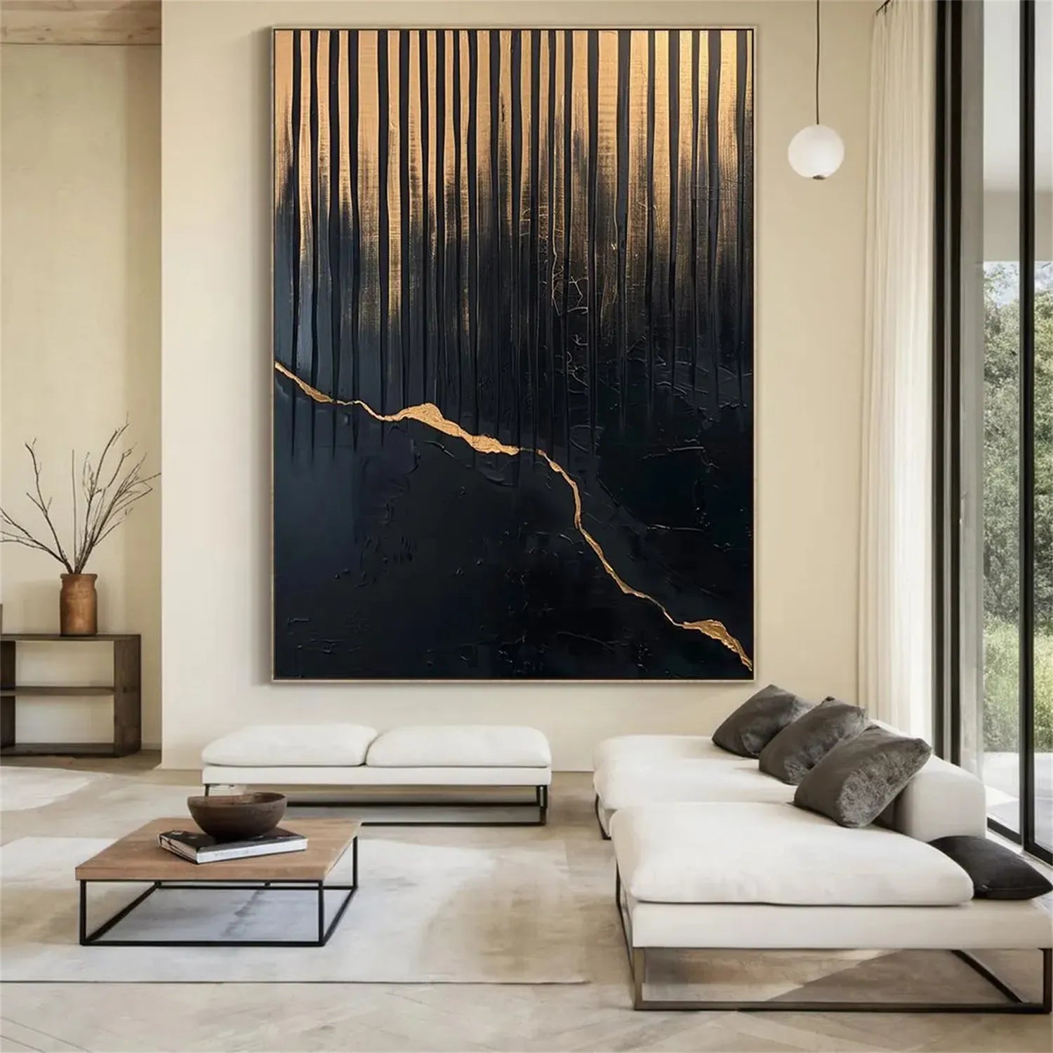 Black Gold Minimalist Textured Painting #MZ133