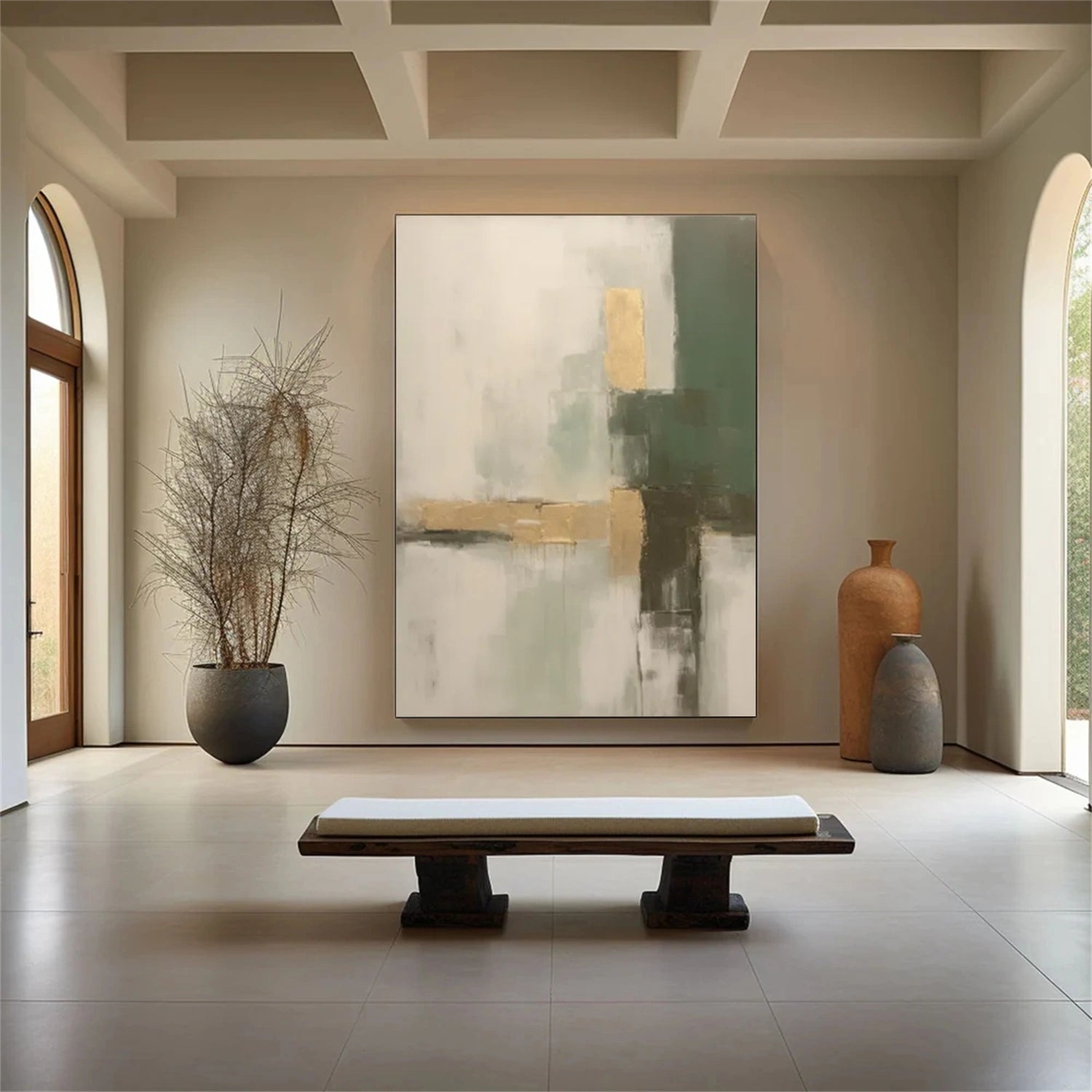Beige & Green Abstract Wall Art #BG142