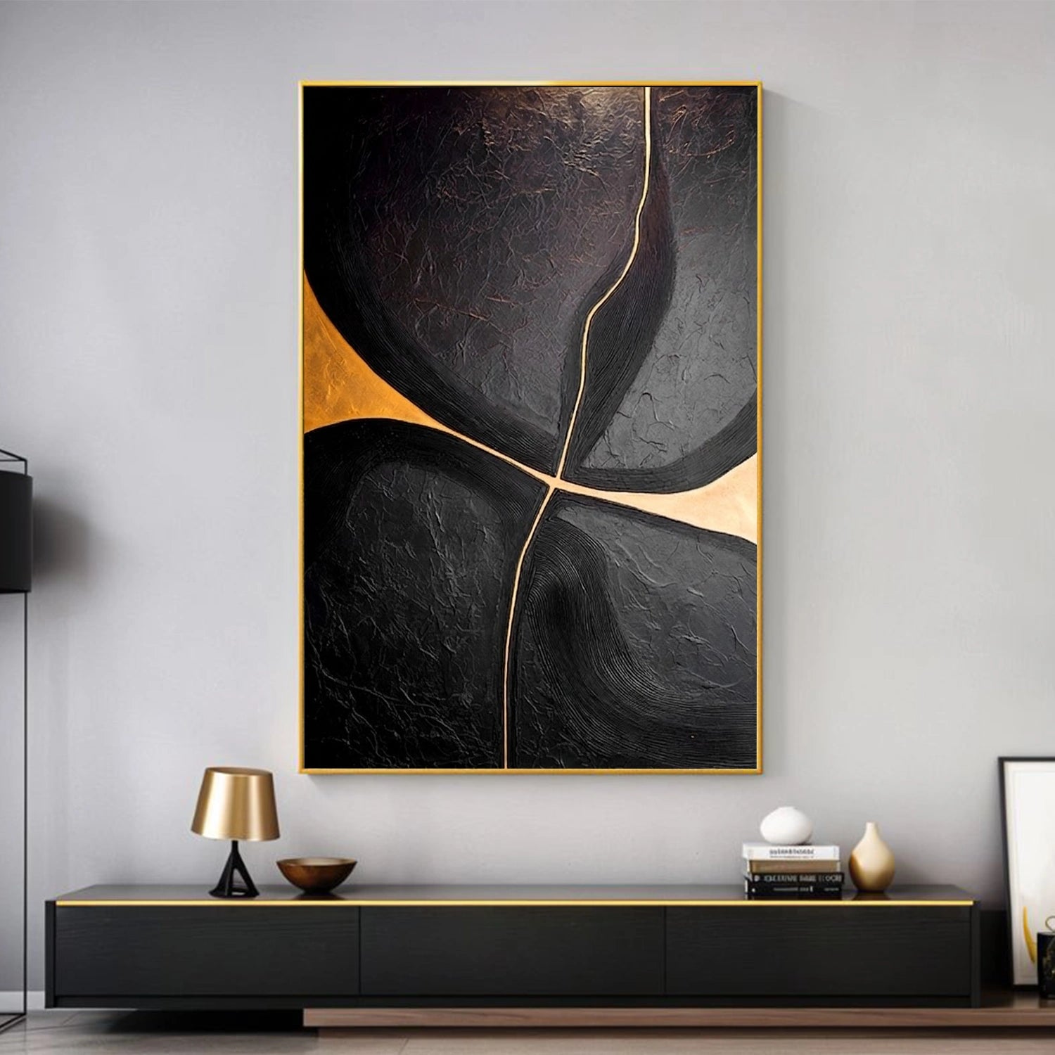 Black & Gold Minimalist Textured Canvas # MM432