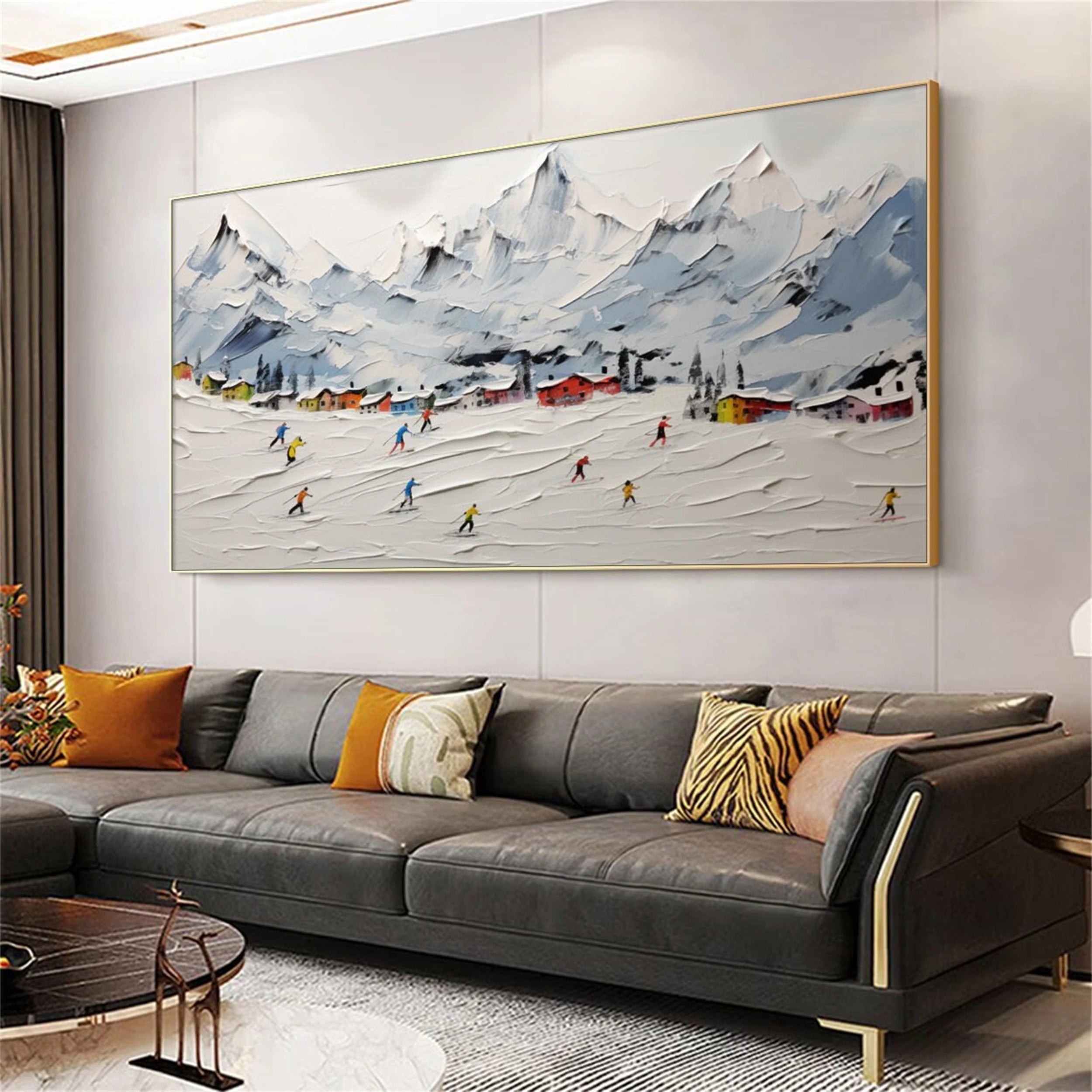 Skiing Sport Art Textured Painting Canvas #MM117