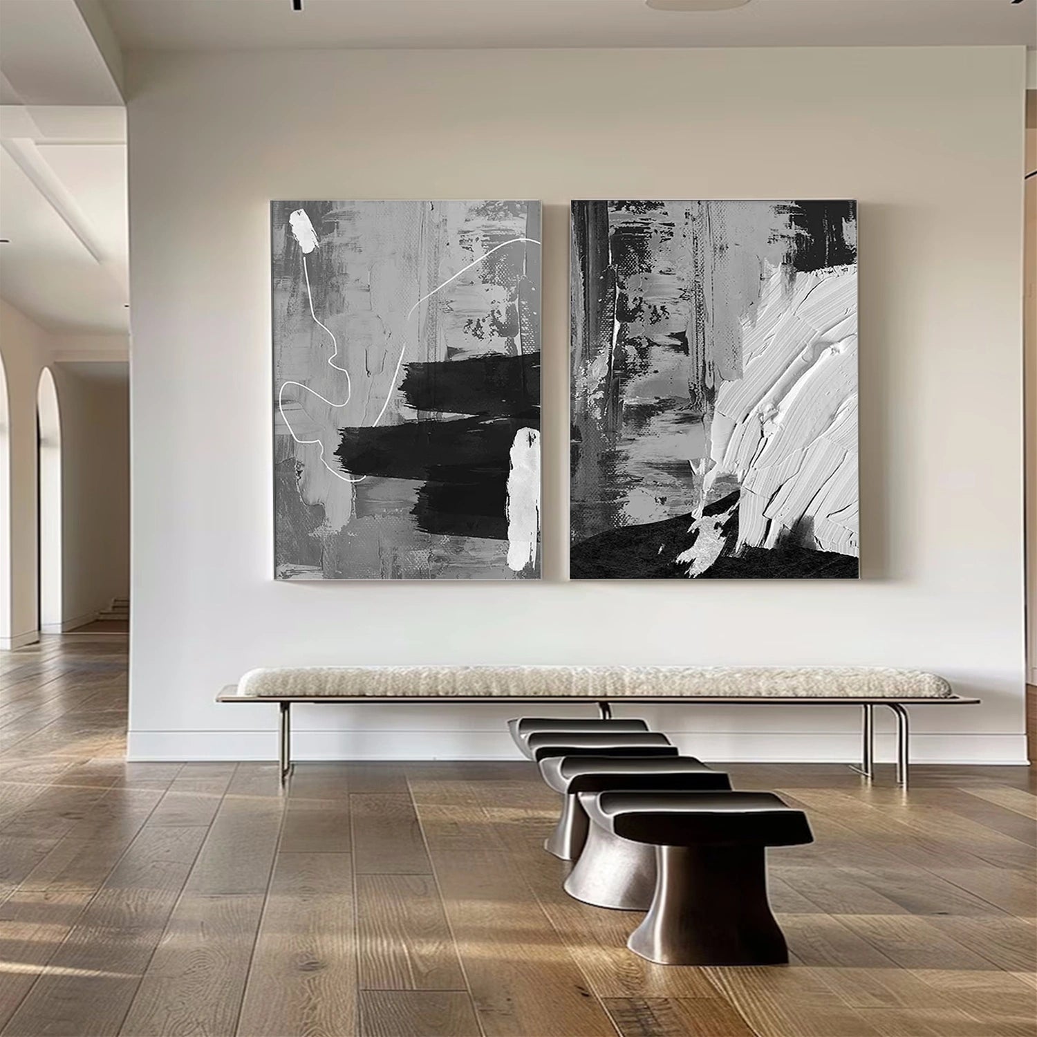 White and Black Minimalistic Texture Canvas Art Set of 2 #MZ153