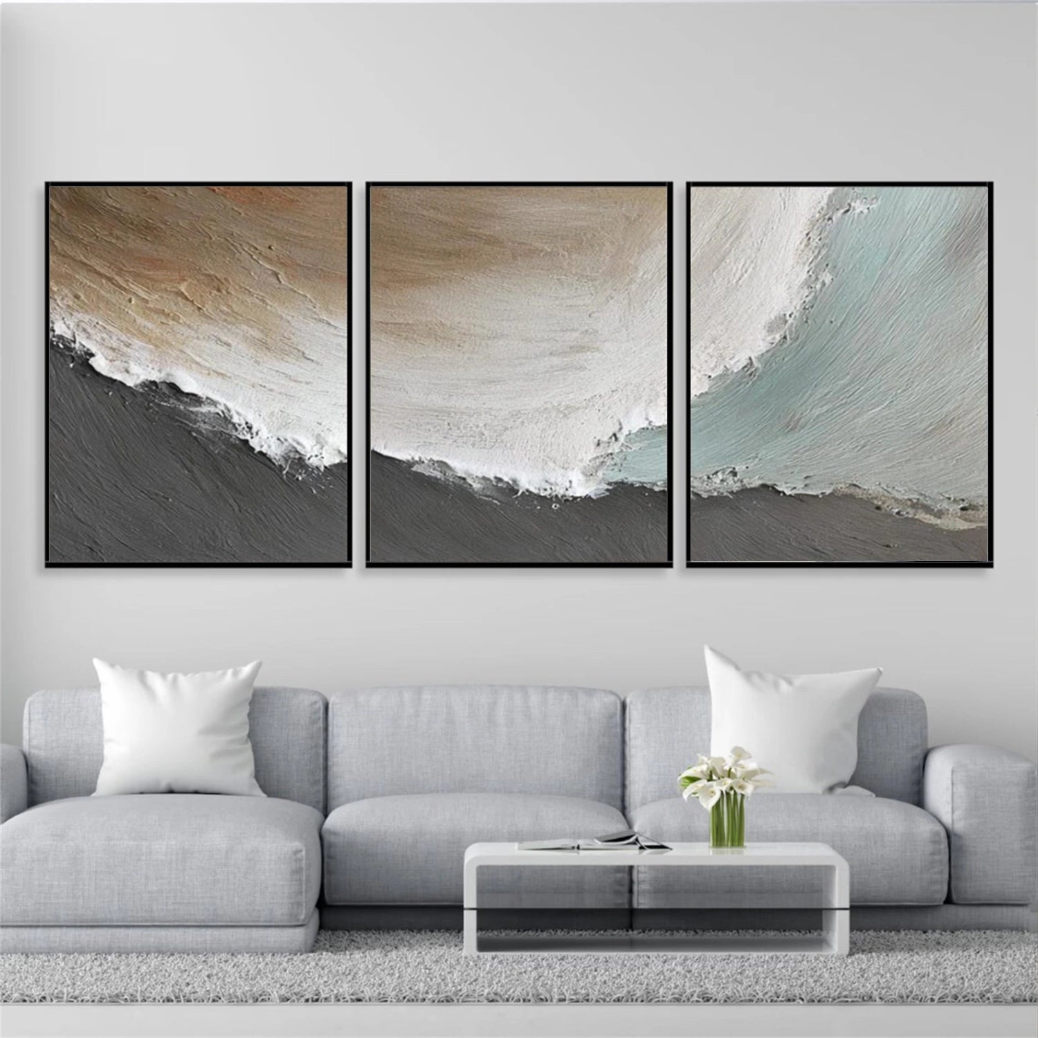 Ocean And Sky Abstract Texture Canvas Art Set of 3 #OS382