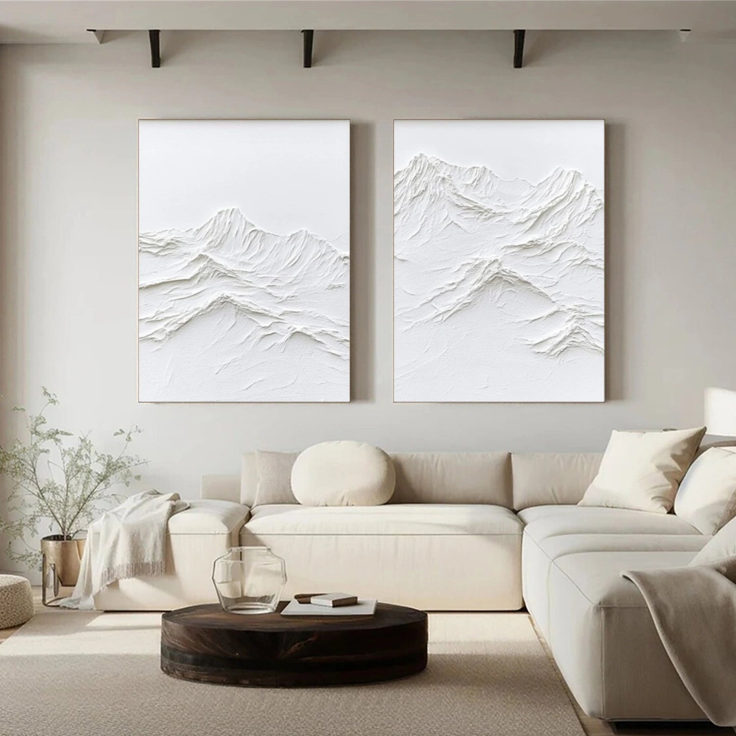 White Minimalist Mountain Texture Canvas Set of 2 # MM391