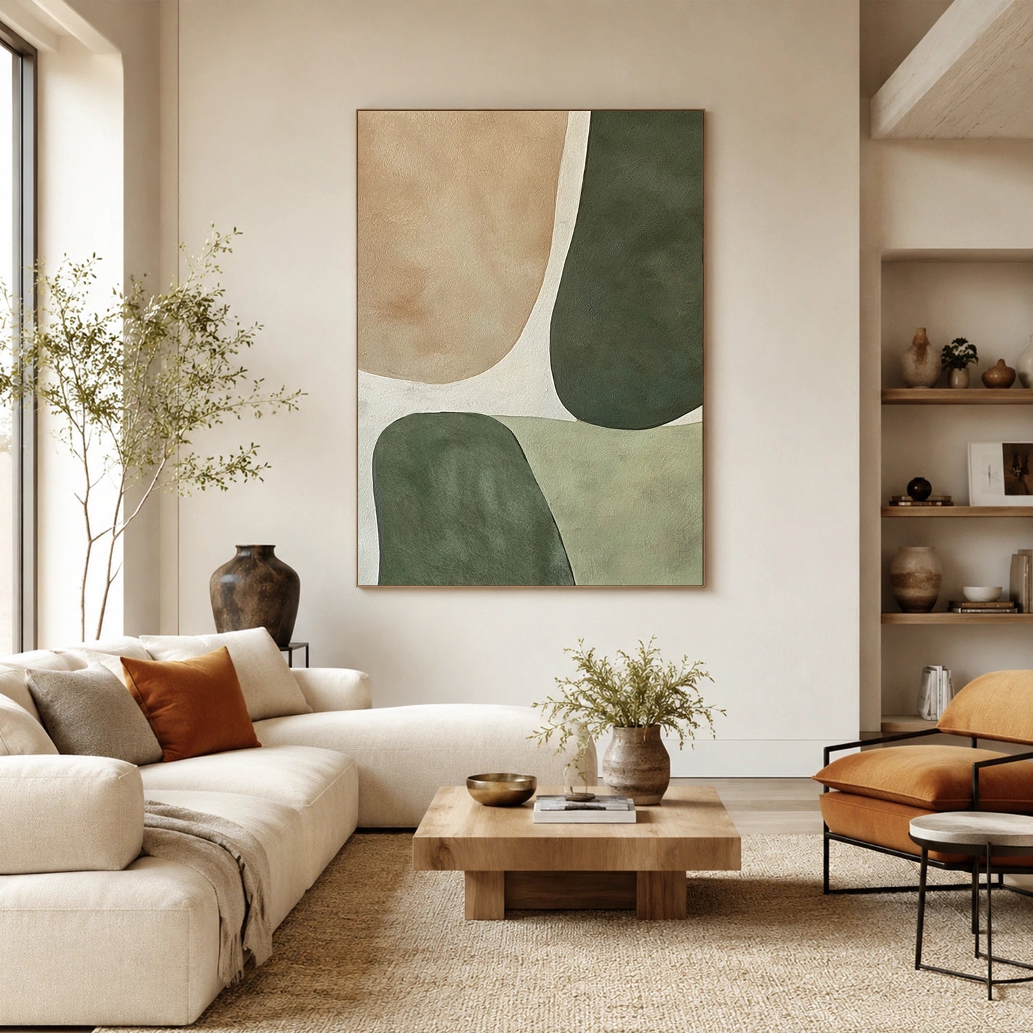 Beige & Green Abstract Wall Art #BG151
