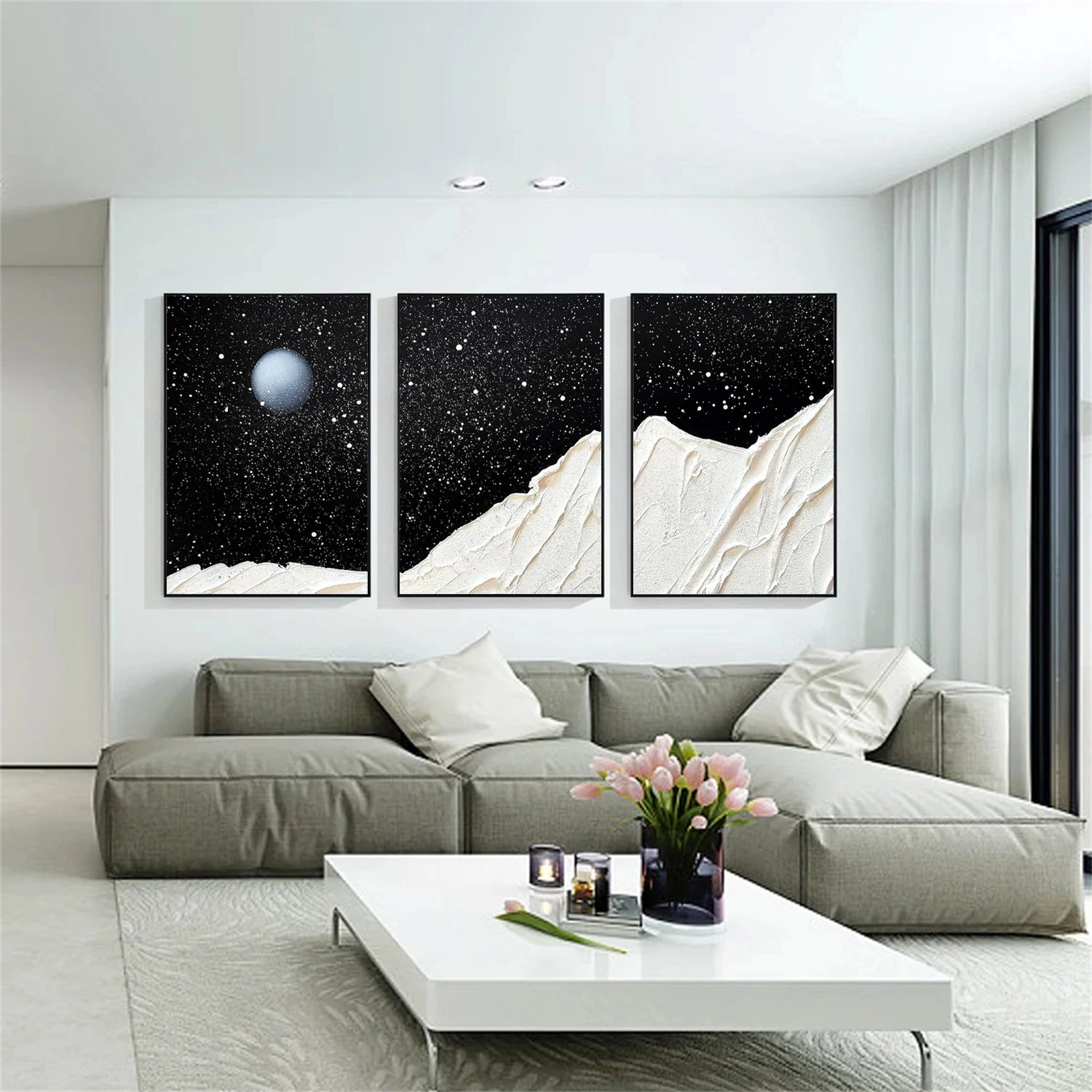 Black and White Minimalistic Textured Set of 2 Canvas Art #MZ146