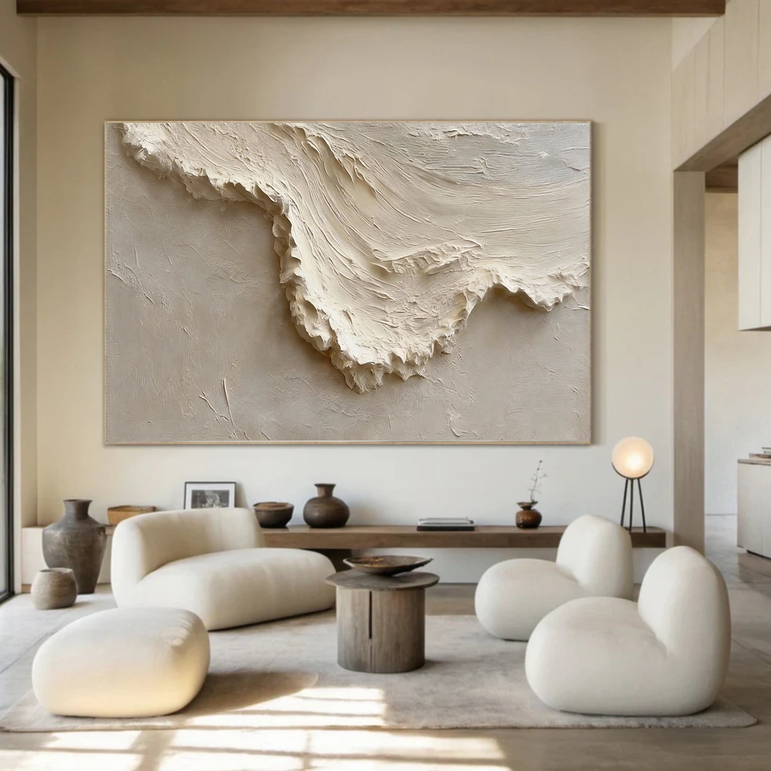 Beige Ocean And Sky Abstract Texture Canvas Art #OS371