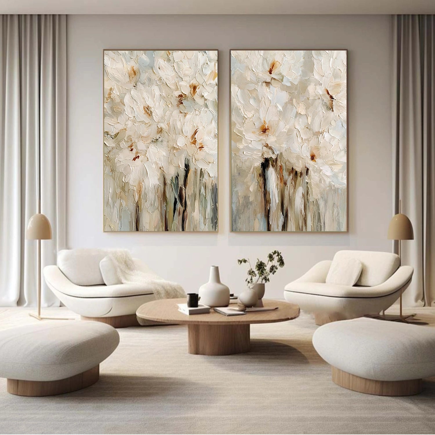 Flower & Tree Abstract Textured Canvas Set of 2  # FT 347