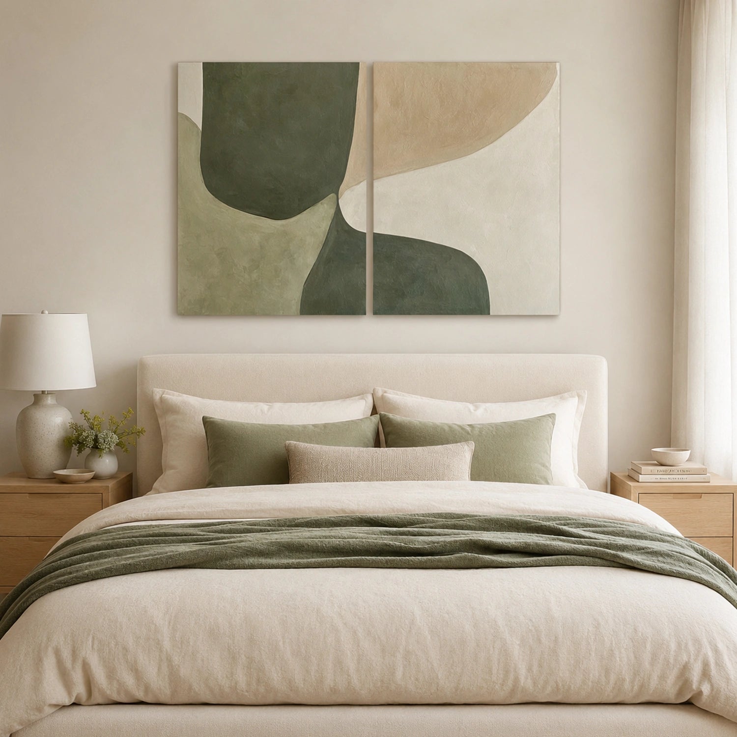 Beige & Green Abstract Wall Art Set of 2 #BG147