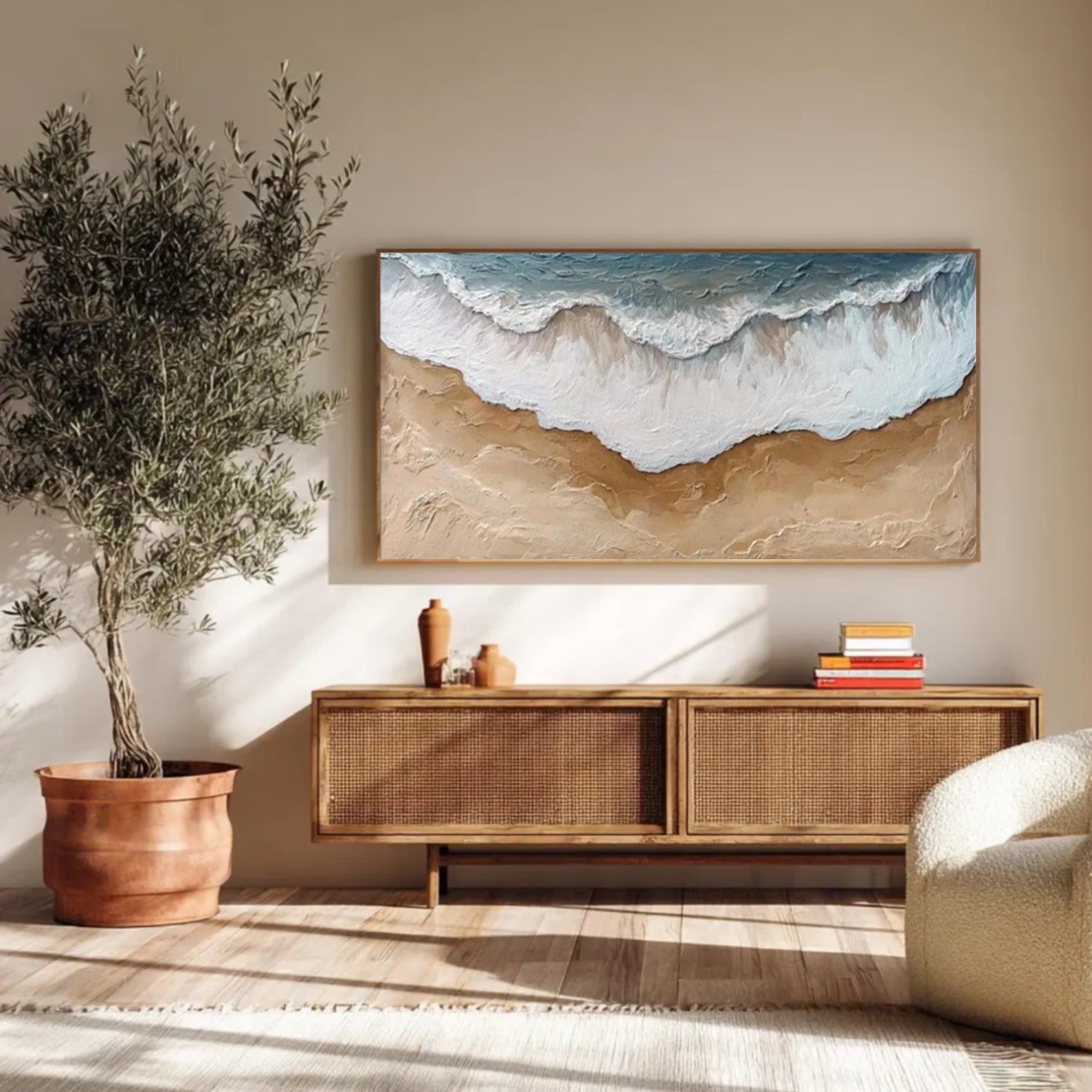 Ocean And Sky Abstract Textured Canvas Art #OS361
