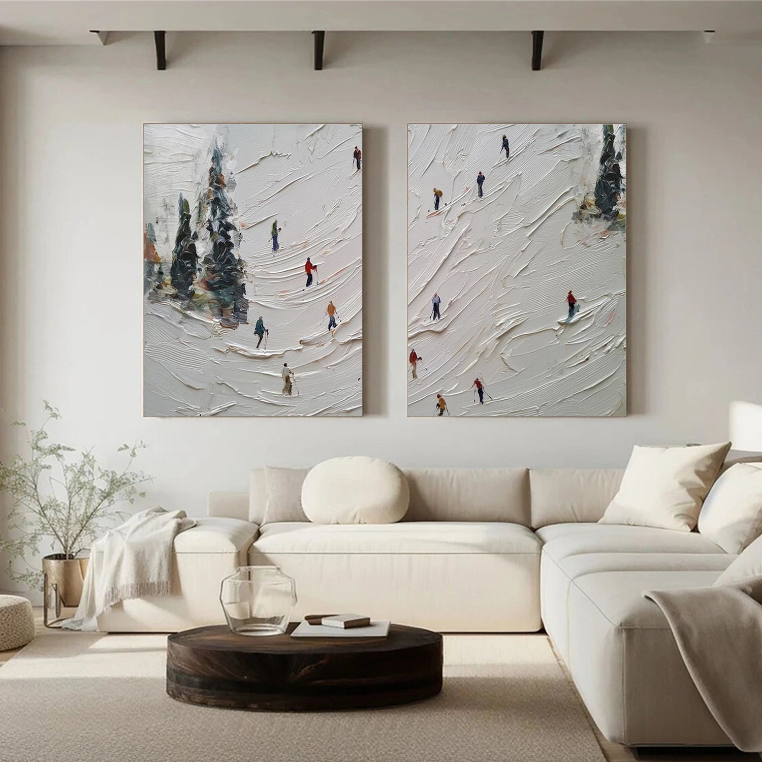 Skiing Sport Art Textured Painting Canvas Set of 2 # SA067