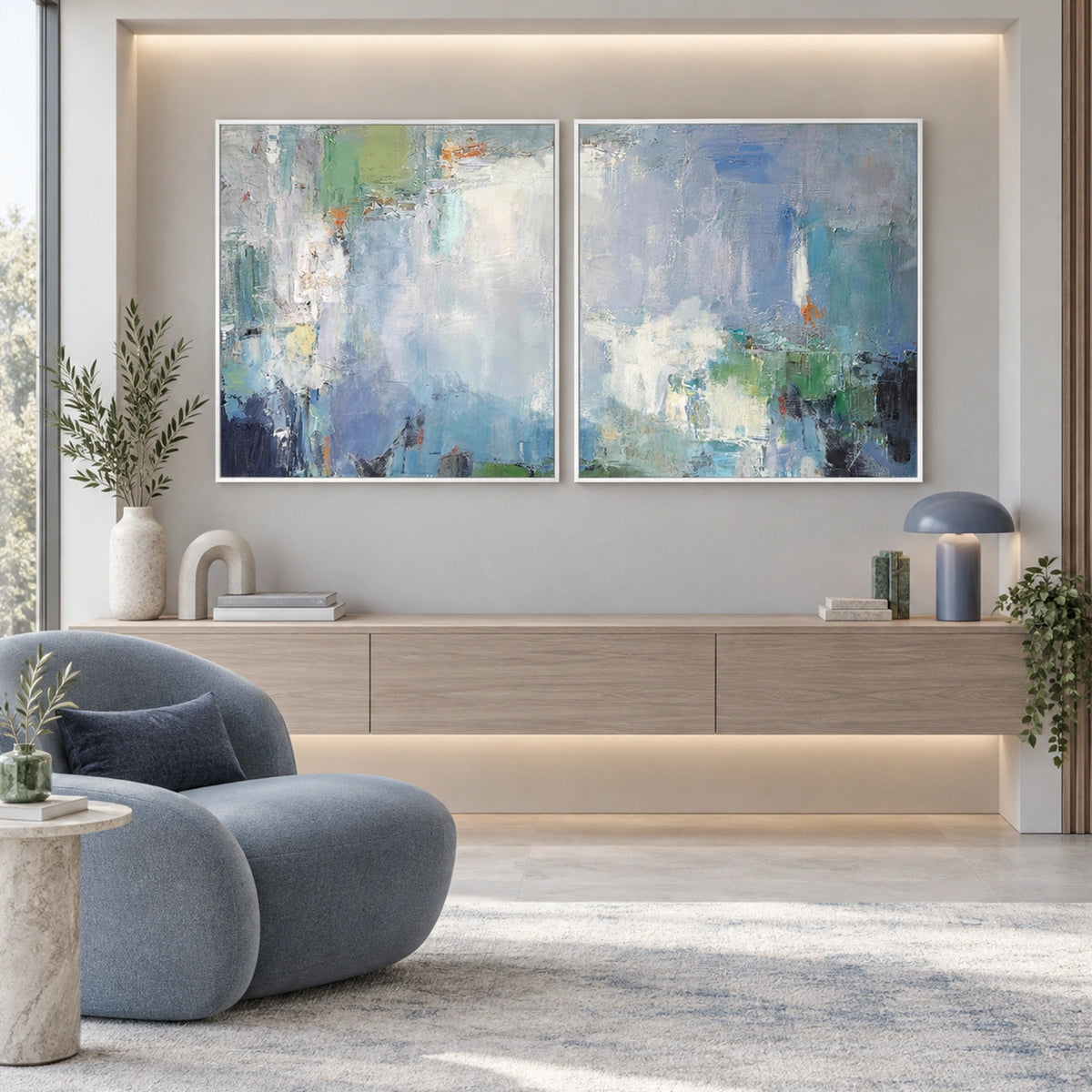 Blue Abstract Wall Art Square Set of 2 #BG157